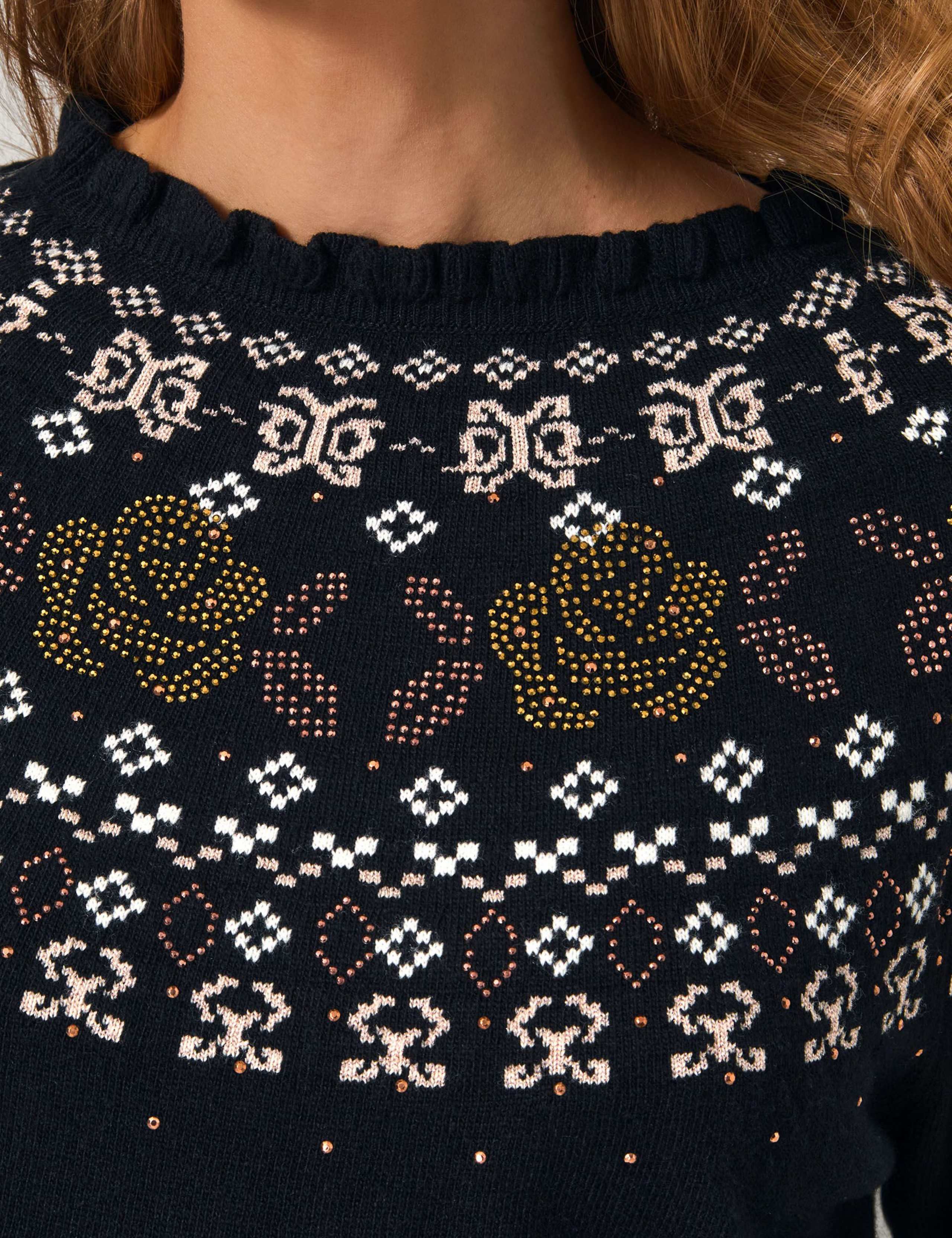 Cotton Blend Fair Isle Crew Neck Jumper 3 of 5