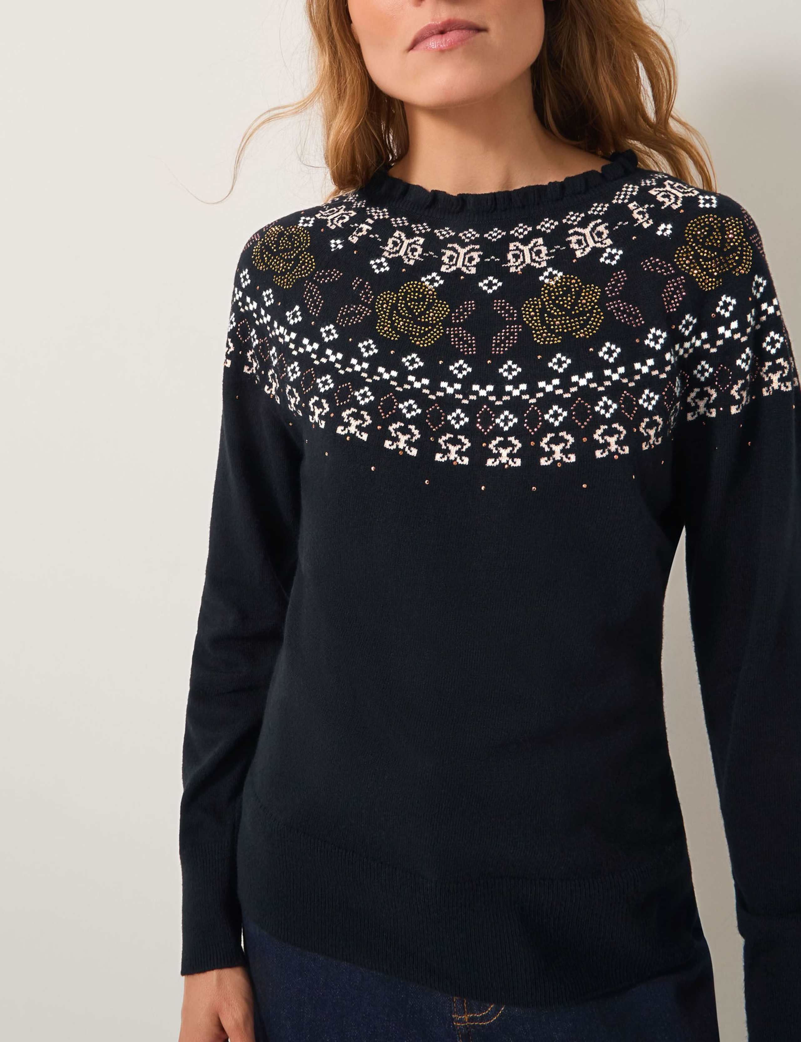 Cotton Blend Fair Isle Crew Neck Jumper 5 of 5