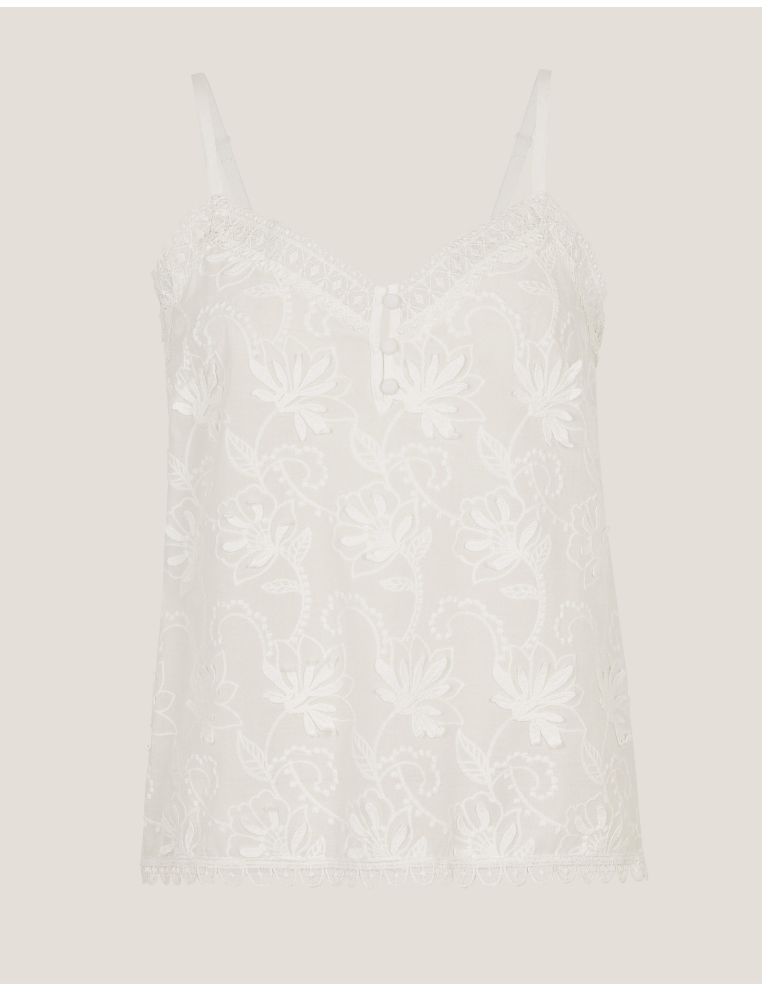Pure Cotton Embroidered V-Neck Cami Top 2 of 5