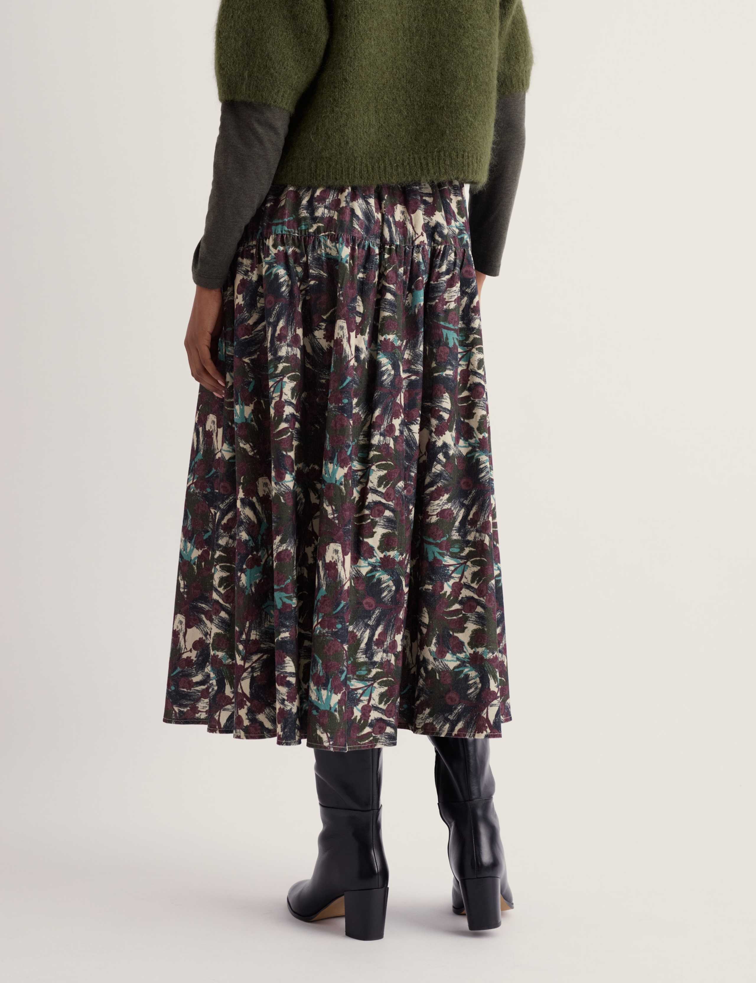 Pure Cotton Cord Floral Midi A-Line Skirt 5 of 5