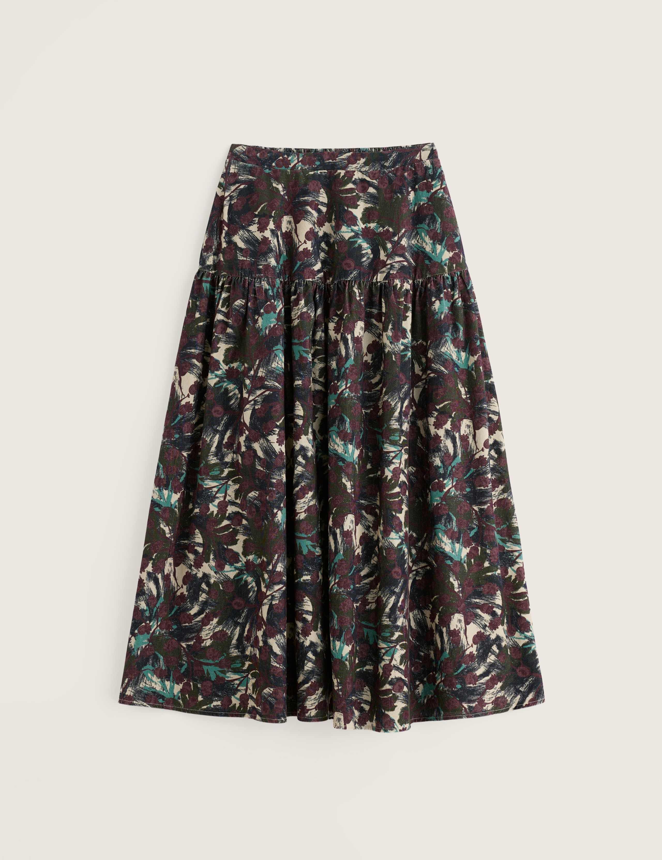 Pure Cotton Cord Floral Midi A-Line Skirt 2 of 5