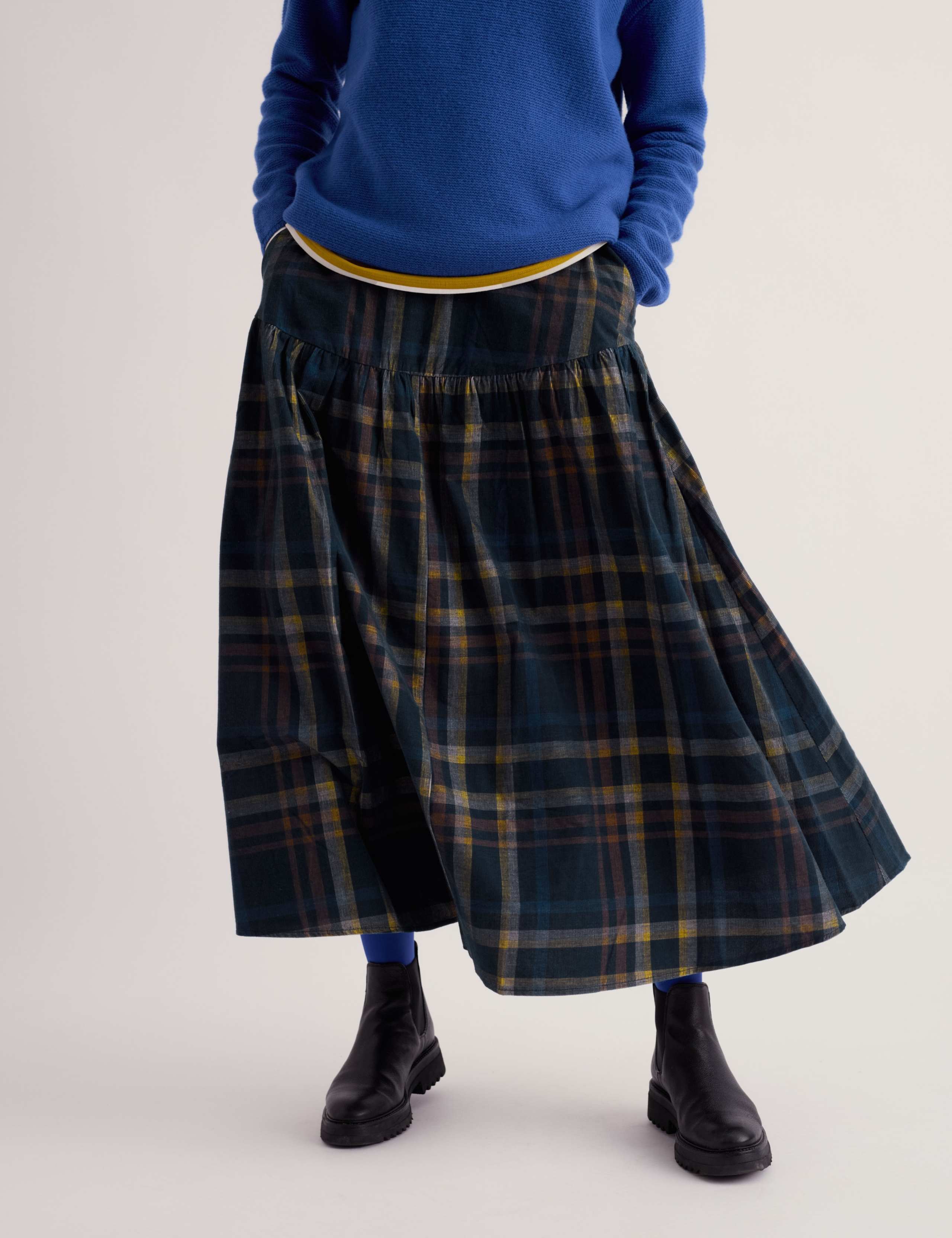 Pure Cotton Cord Checked Midi A-Line Skirt 3 of 5