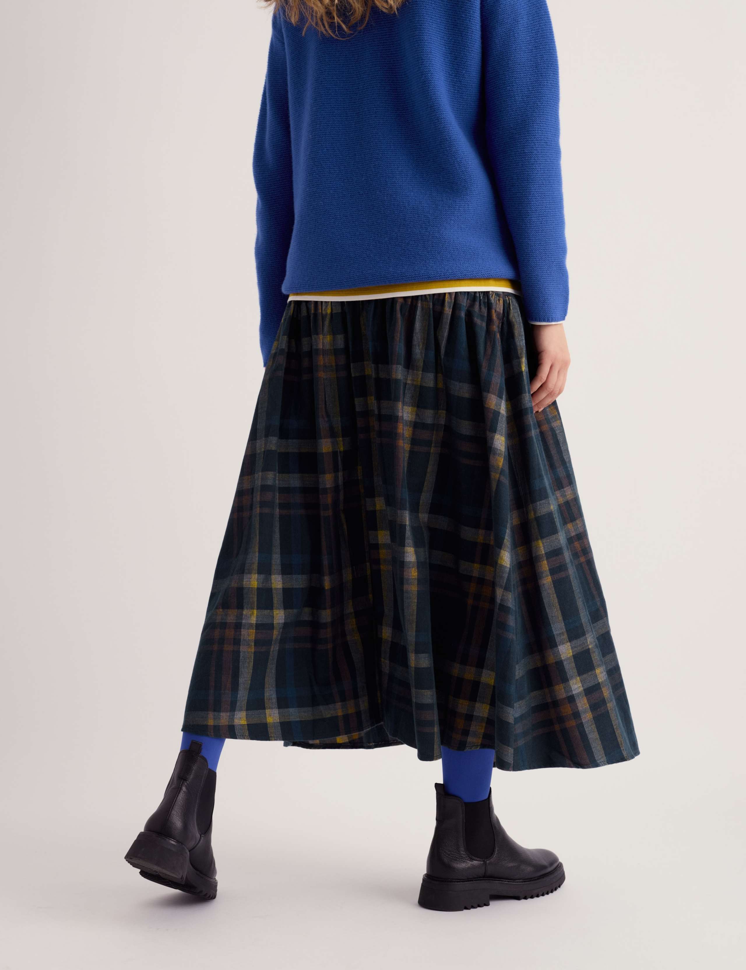 Pure Cotton Cord Checked Midi A-Line Skirt 4 of 5