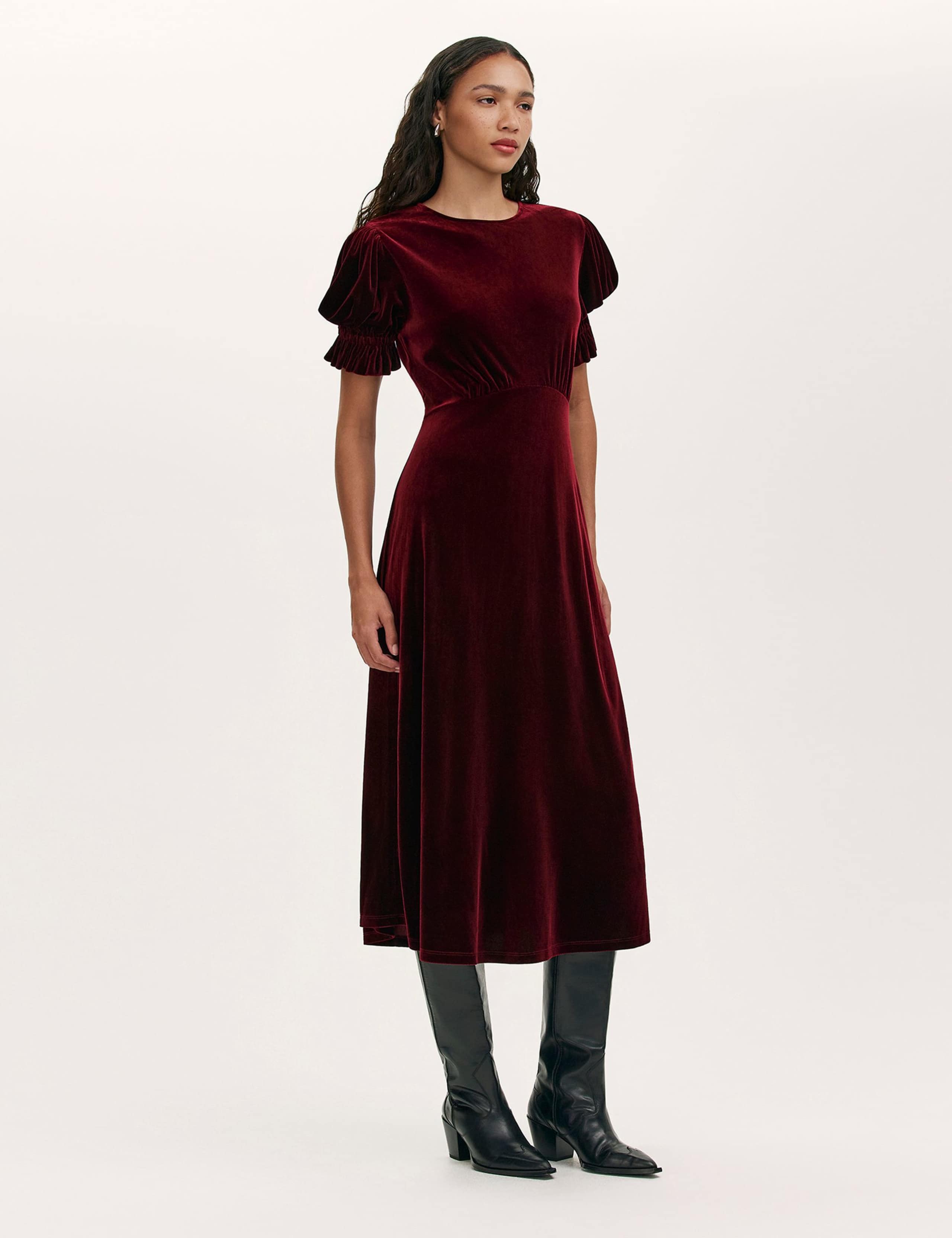 Cotton Rich Round Neck Midi Tea Dress 1 of 5