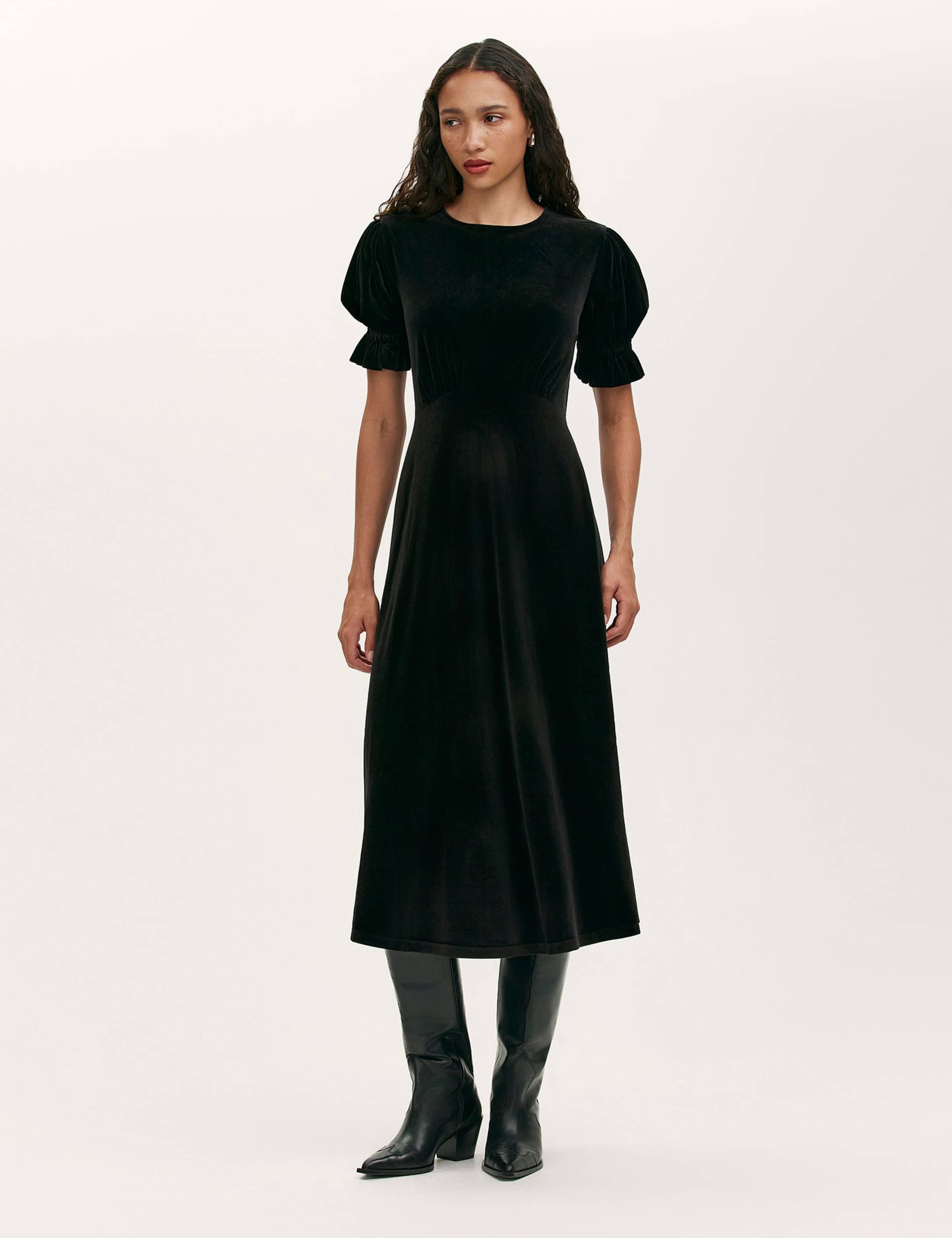 Cotton Rich Round Neck Midi Tea Dress 1 of 5