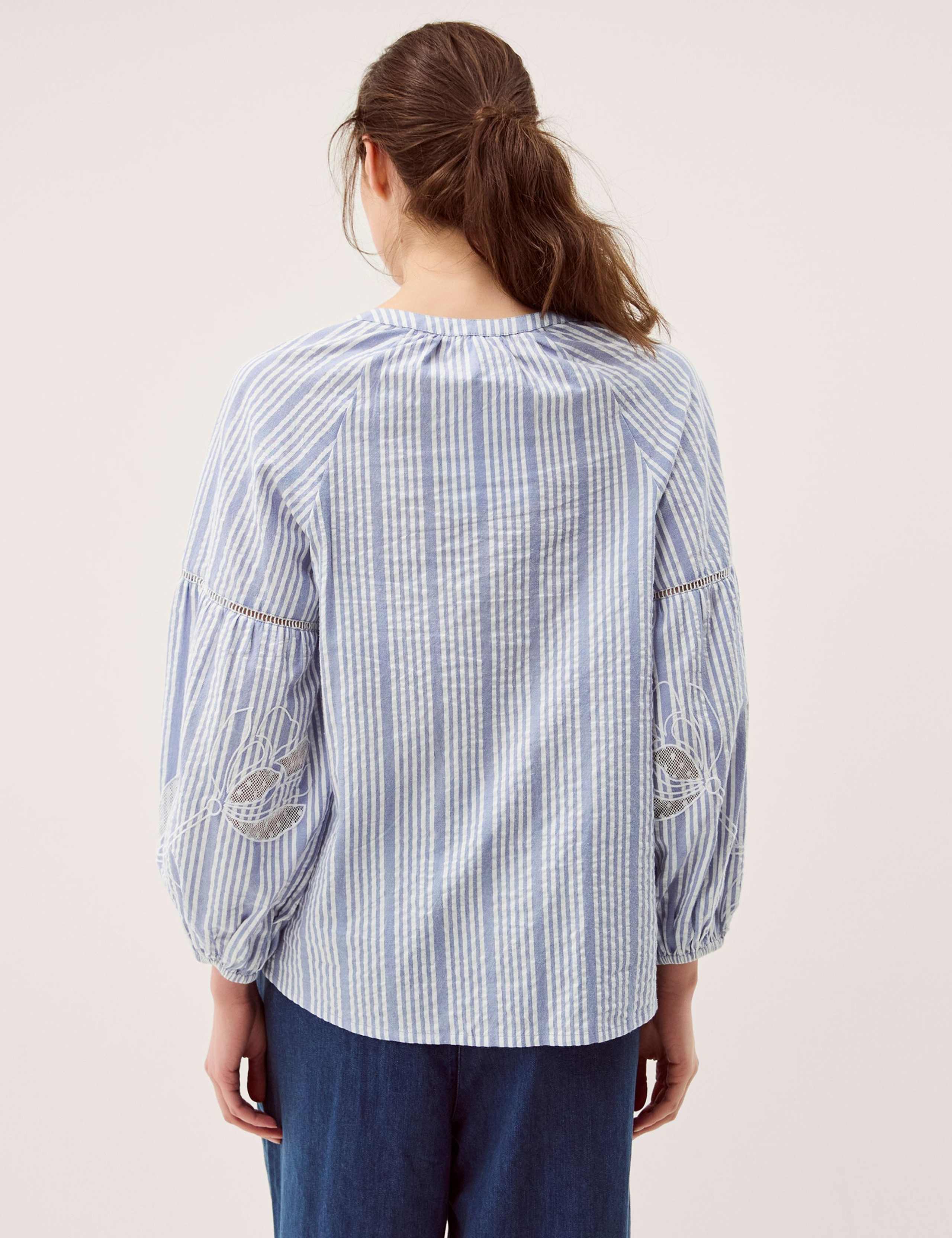 Pure Cotton Embroidered Striped Blouse 3 of 5