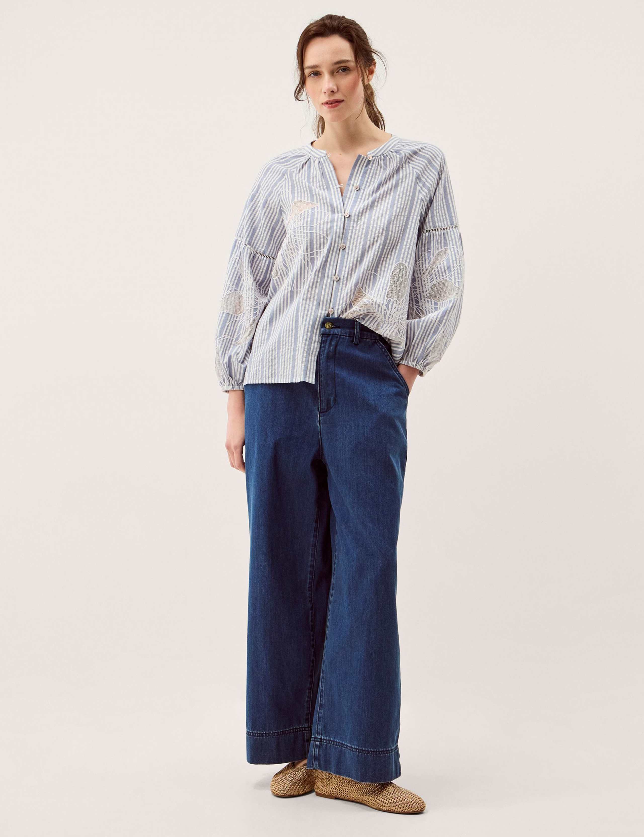 Pure Cotton Embroidered Striped Blouse 4 of 5