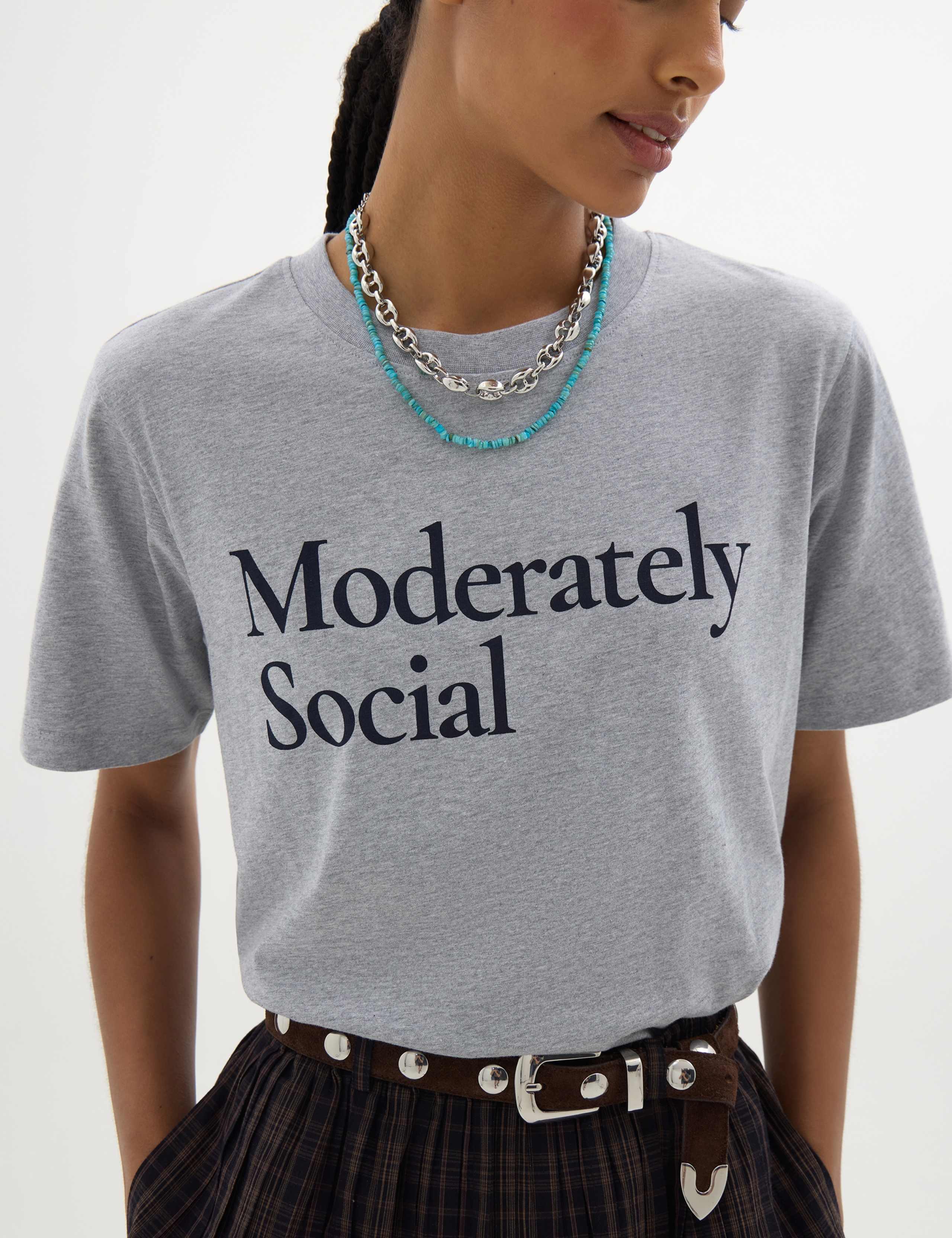 Pure Cotton Moderately Social Slogan T-Shirt 3 of 5