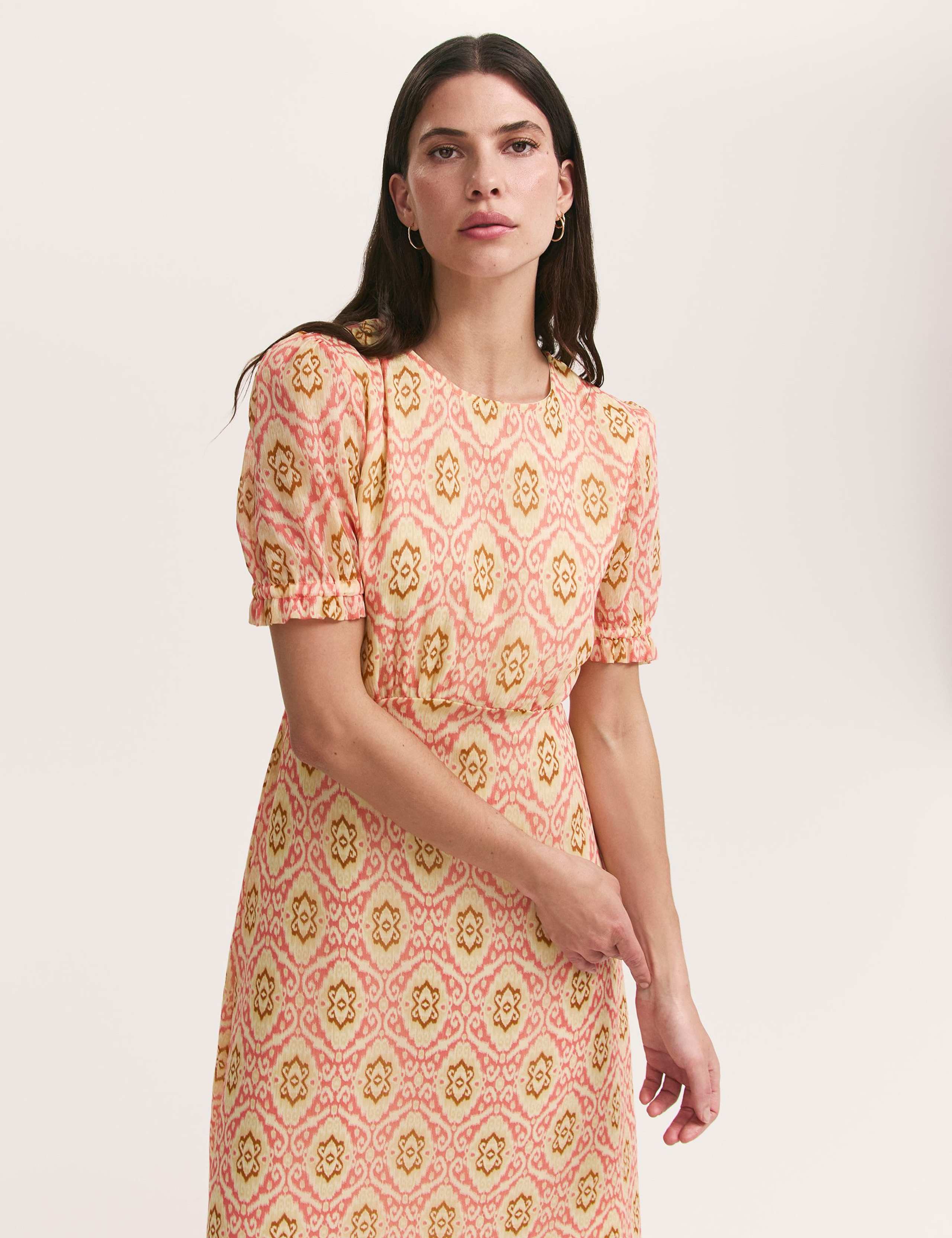 Mela Coral Ikat Chiffon Midi Tea Dress 2 of 4