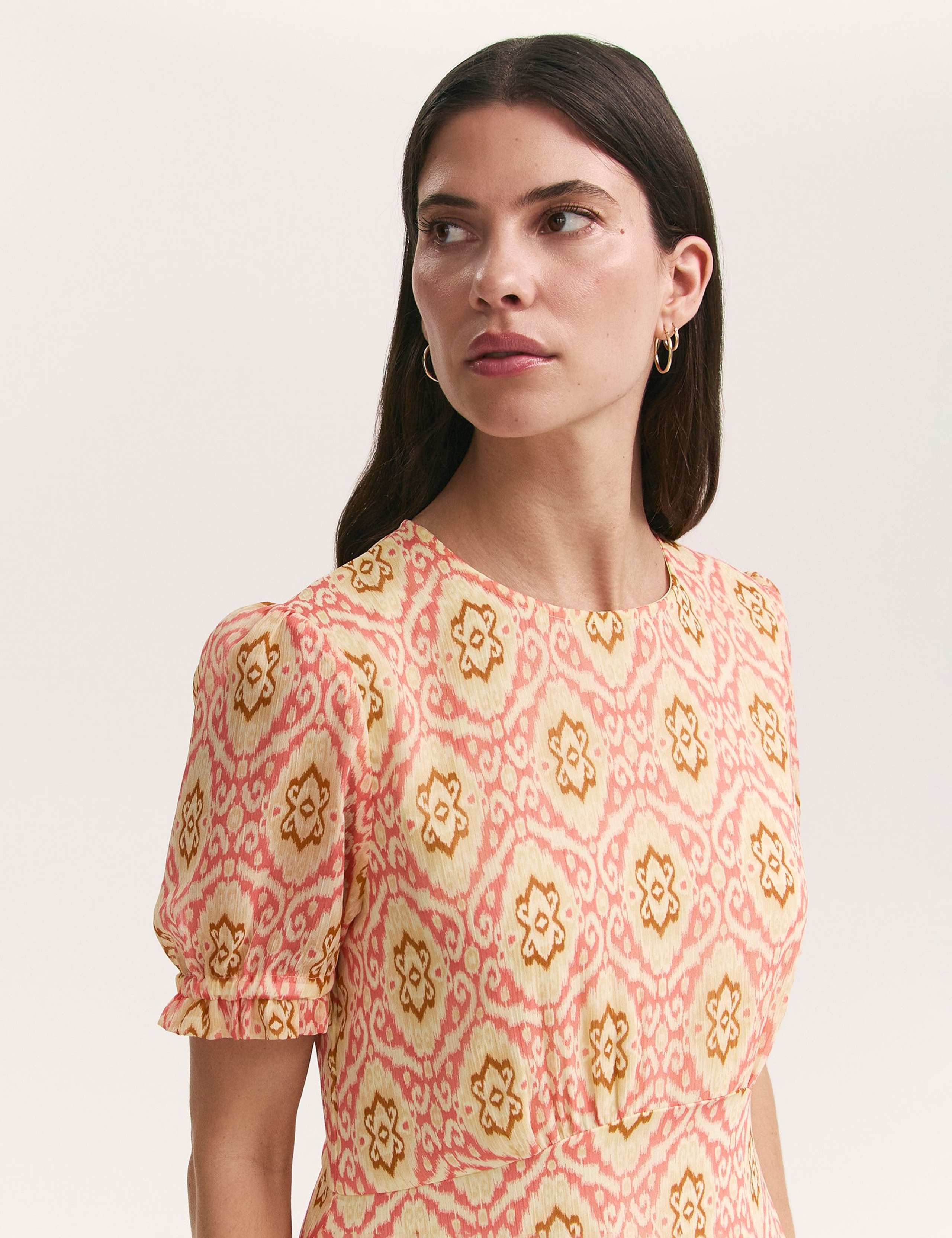 Mela Coral Ikat Chiffon Midi Tea Dress 4 of 4