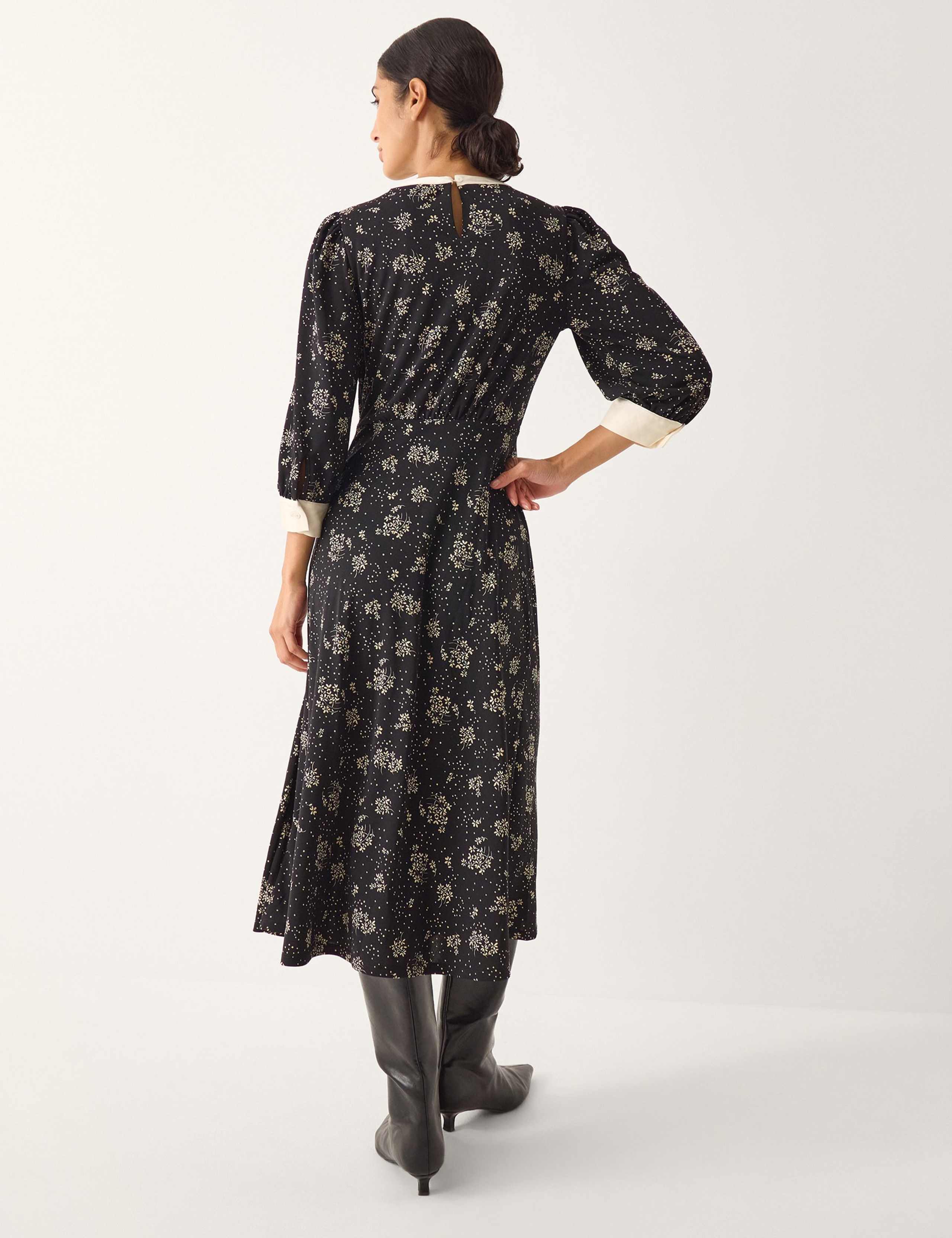 Jersey Ditsy Floral Midi Waisted Dress 2 of 4