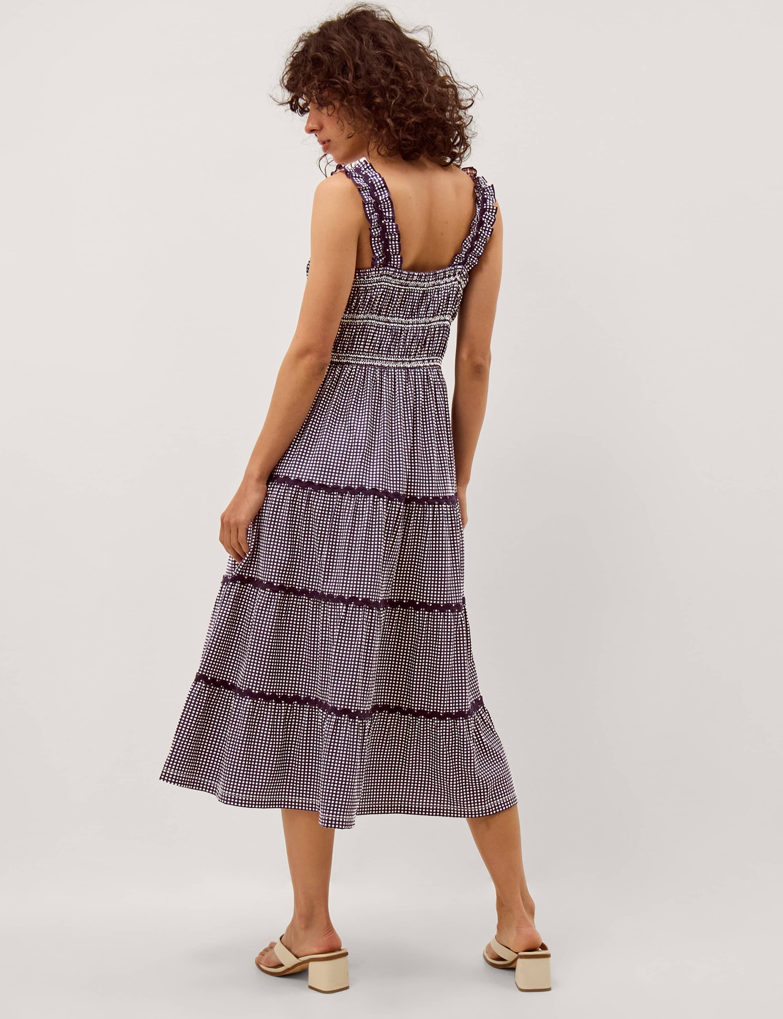 Pure Cotton Gingham Midi Tiered Dress 2 of 4