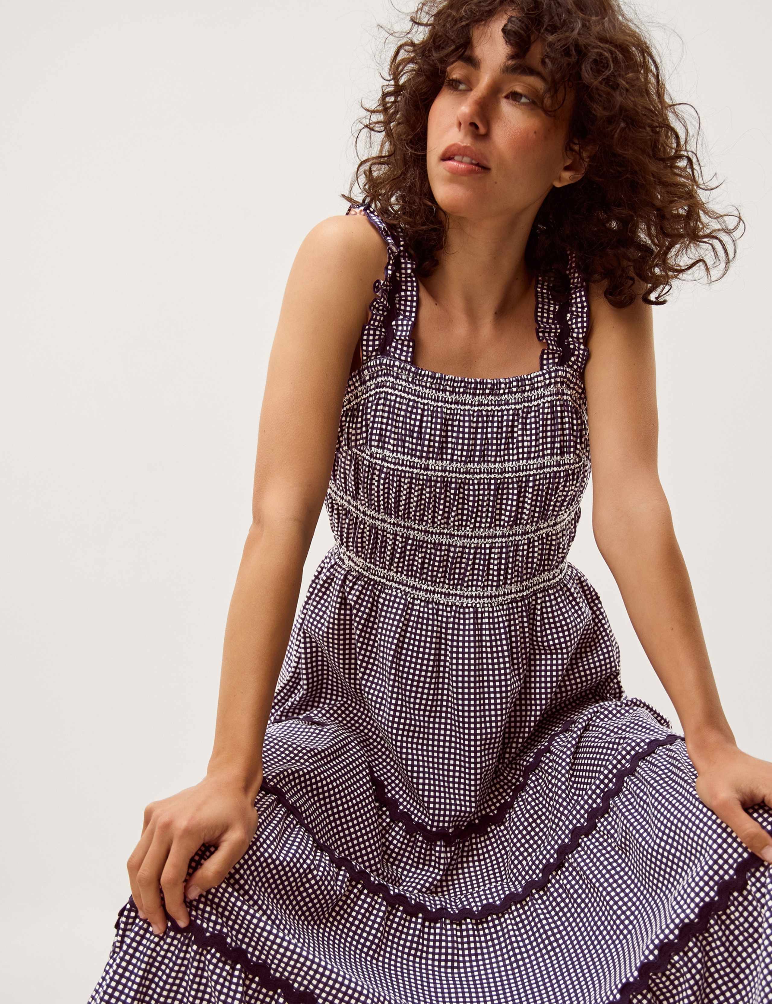 Pure Cotton Gingham Midi Tiered Dress 3 of 4