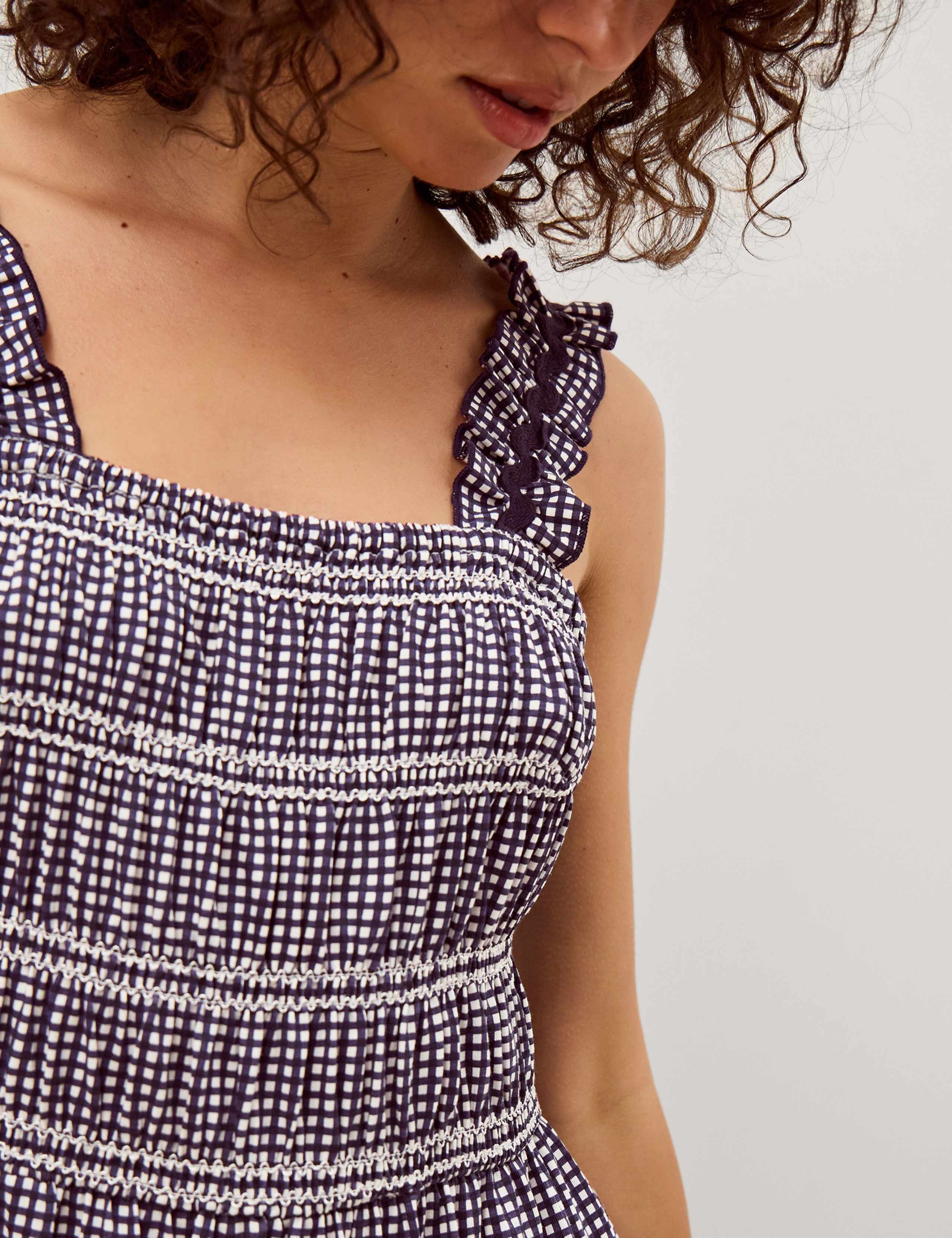 Pure Cotton Gingham Midi Tiered Dress 4 of 4