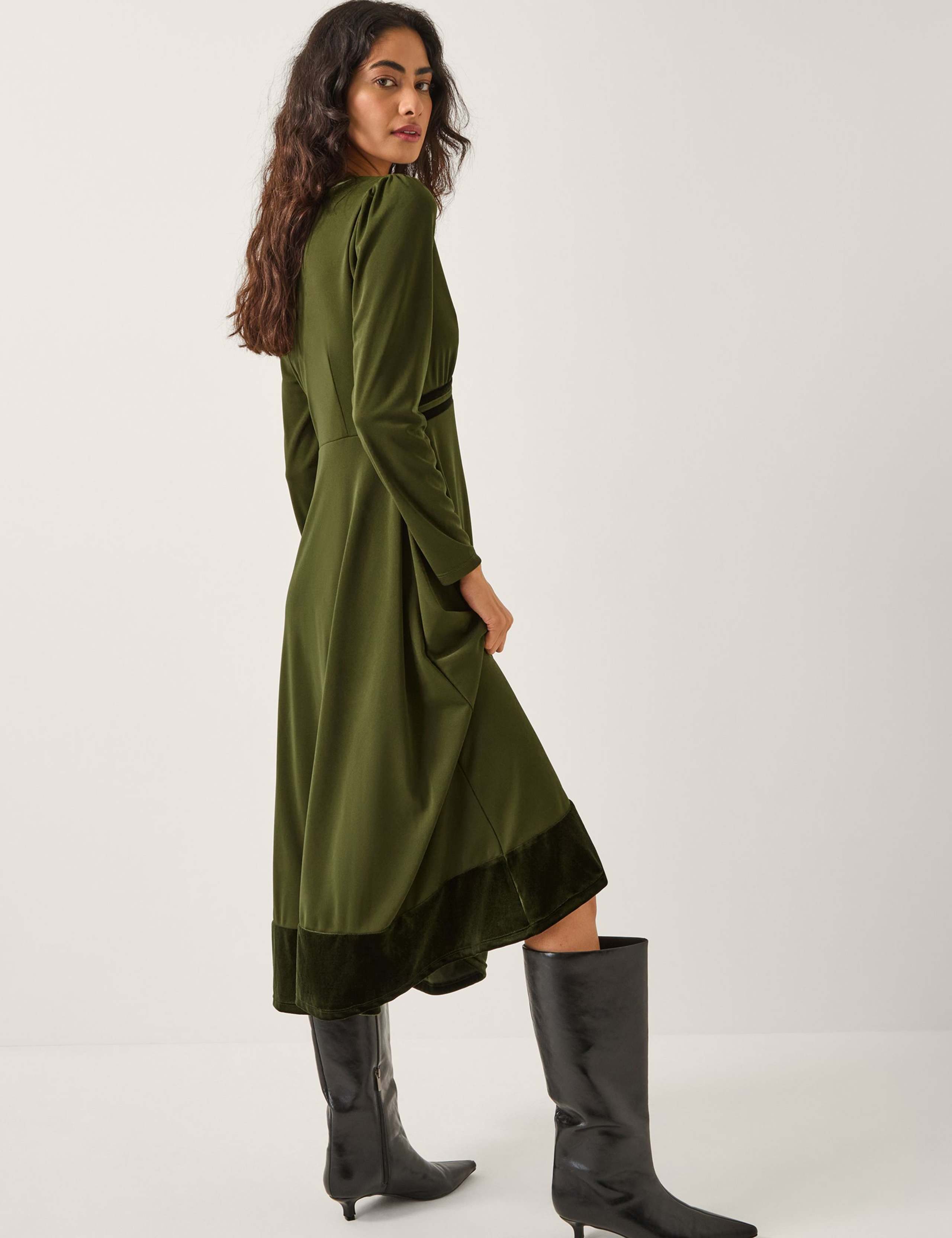 Velvet V-Neck Midi Wrap Dress 2 of 4