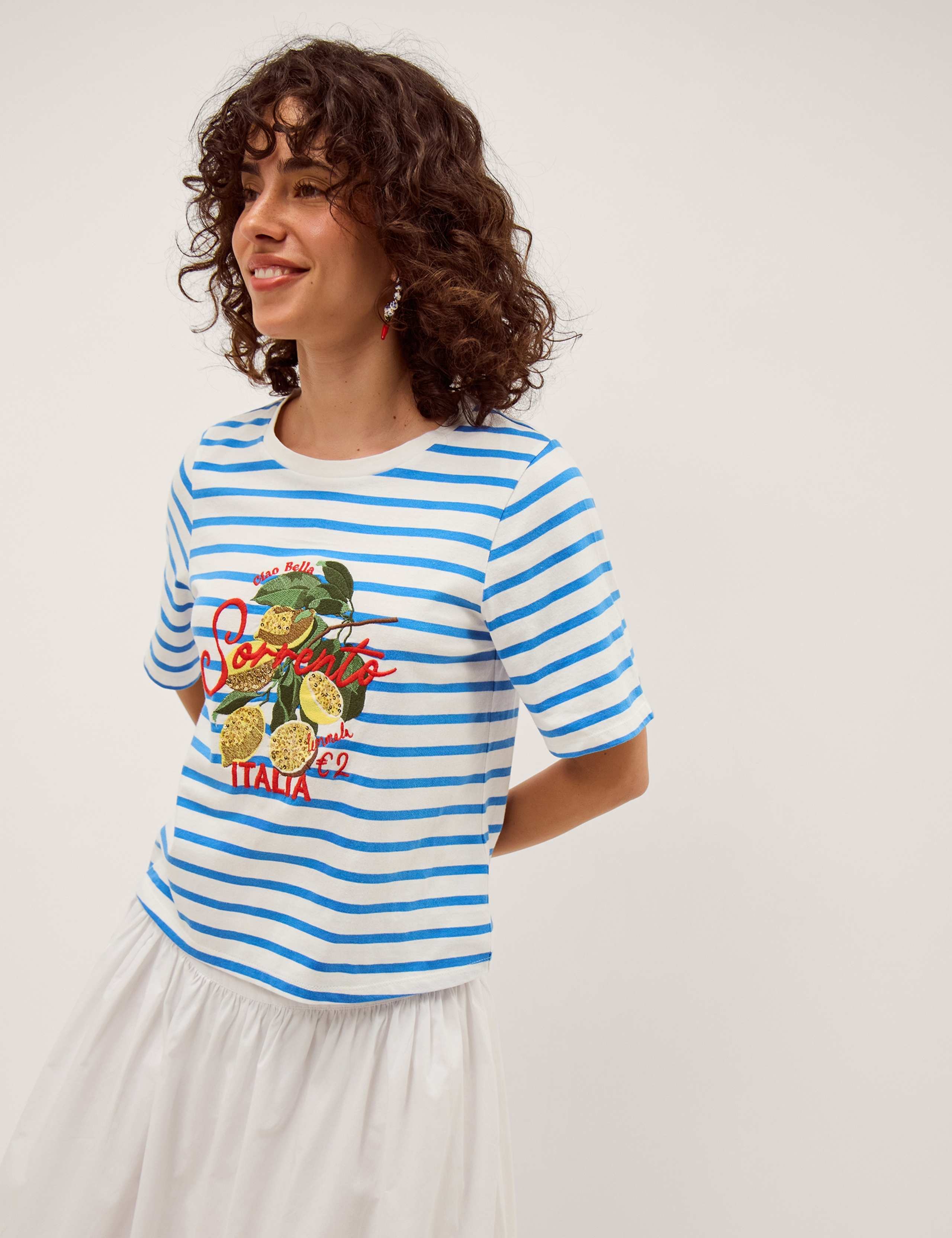 Jersey Embroidered Lemon Striped T-Shirt 2 of 4