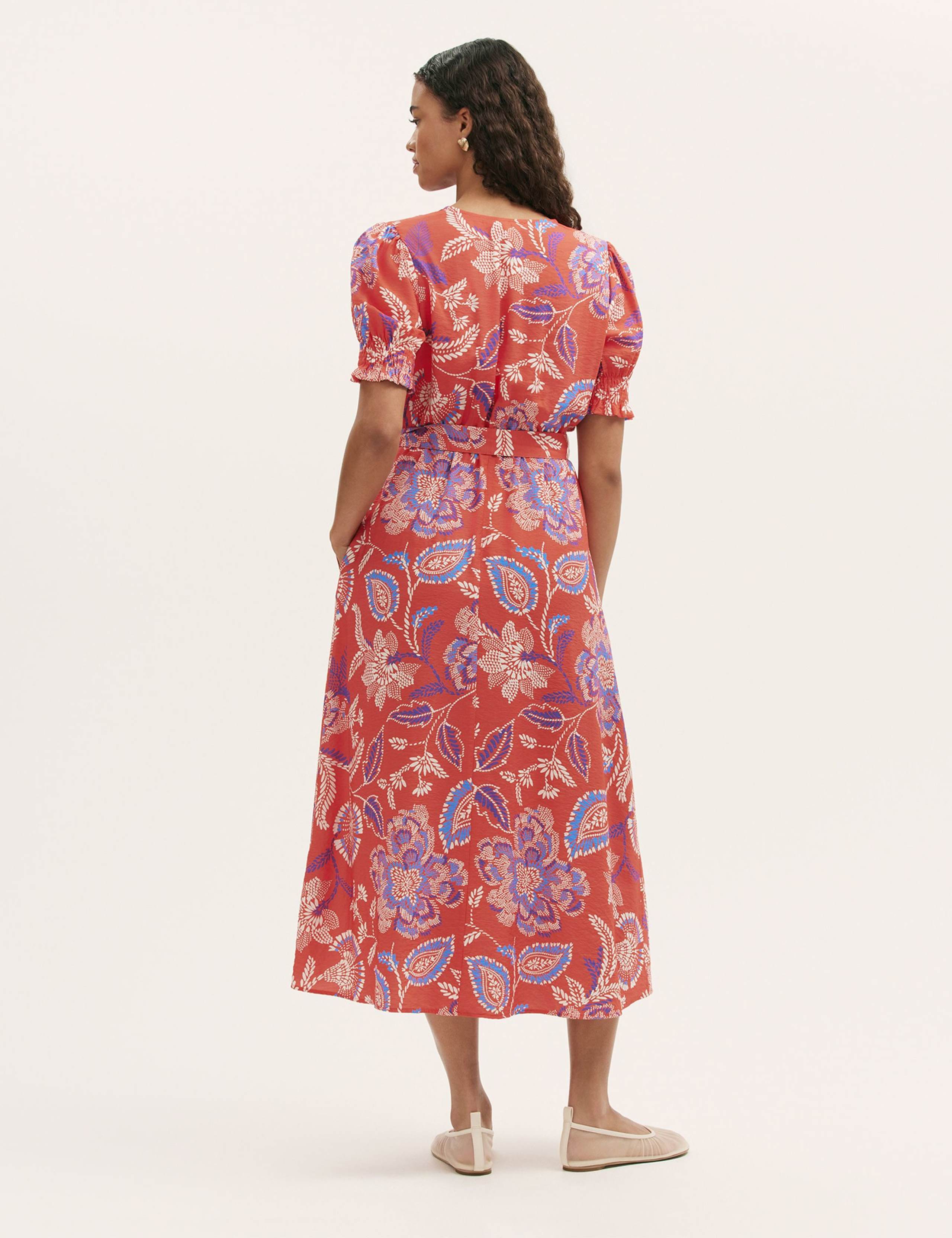 Floral V-Neck Tie Waist Midi Wrap Dress 3 of 5