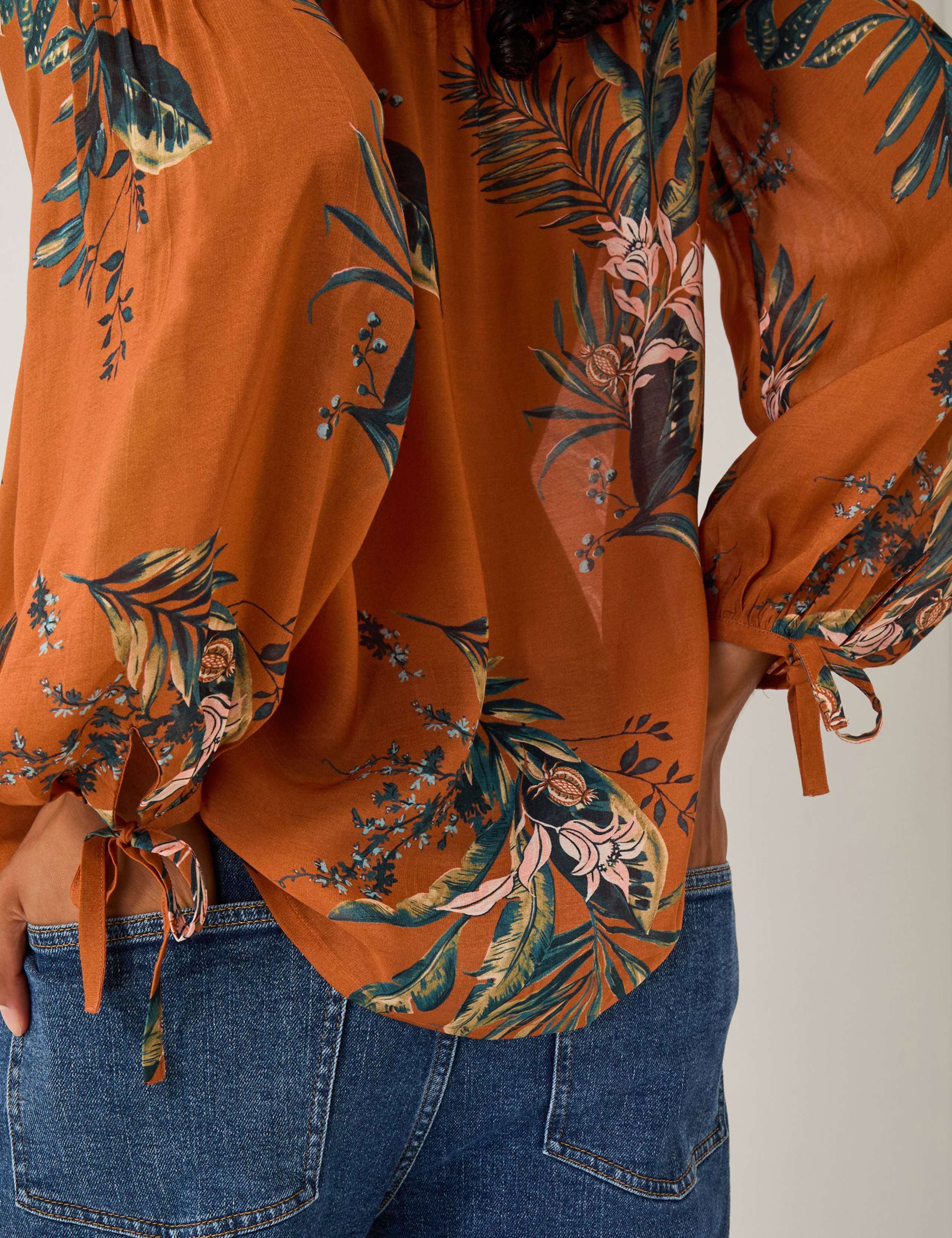 Floral Collarless Pintuck Tie Detail Blouse 2 of 4