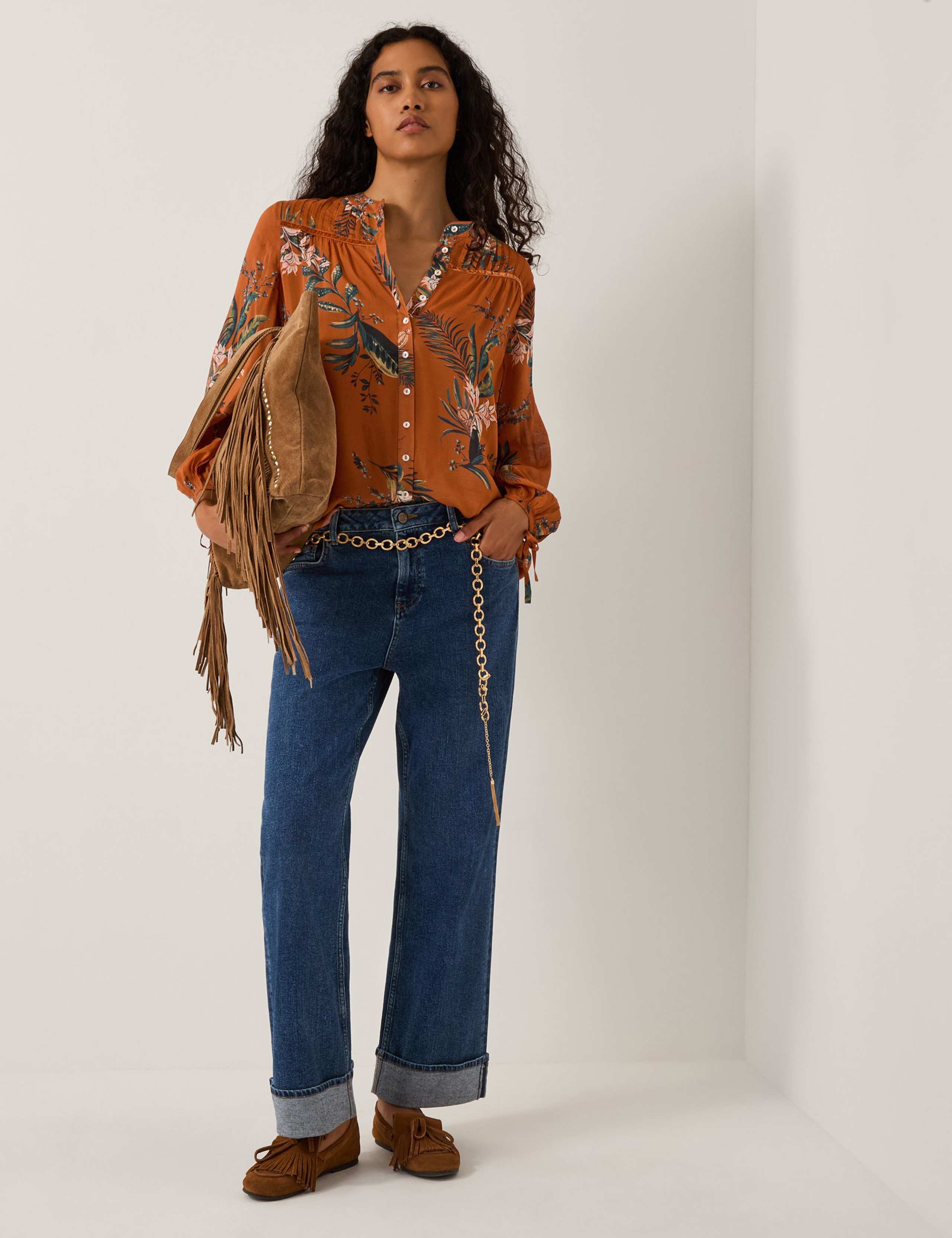 Floral Collarless Pintuck Tie Detail Blouse 4 of 4