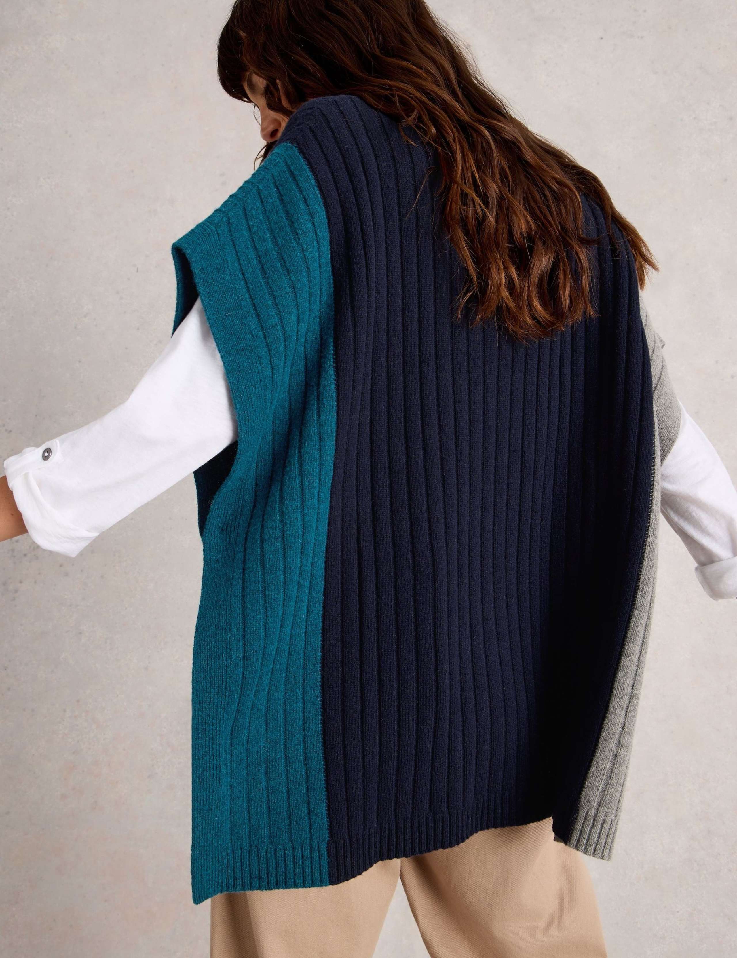 Wool Rich Knitted Colour Block Poncho 6 of 6