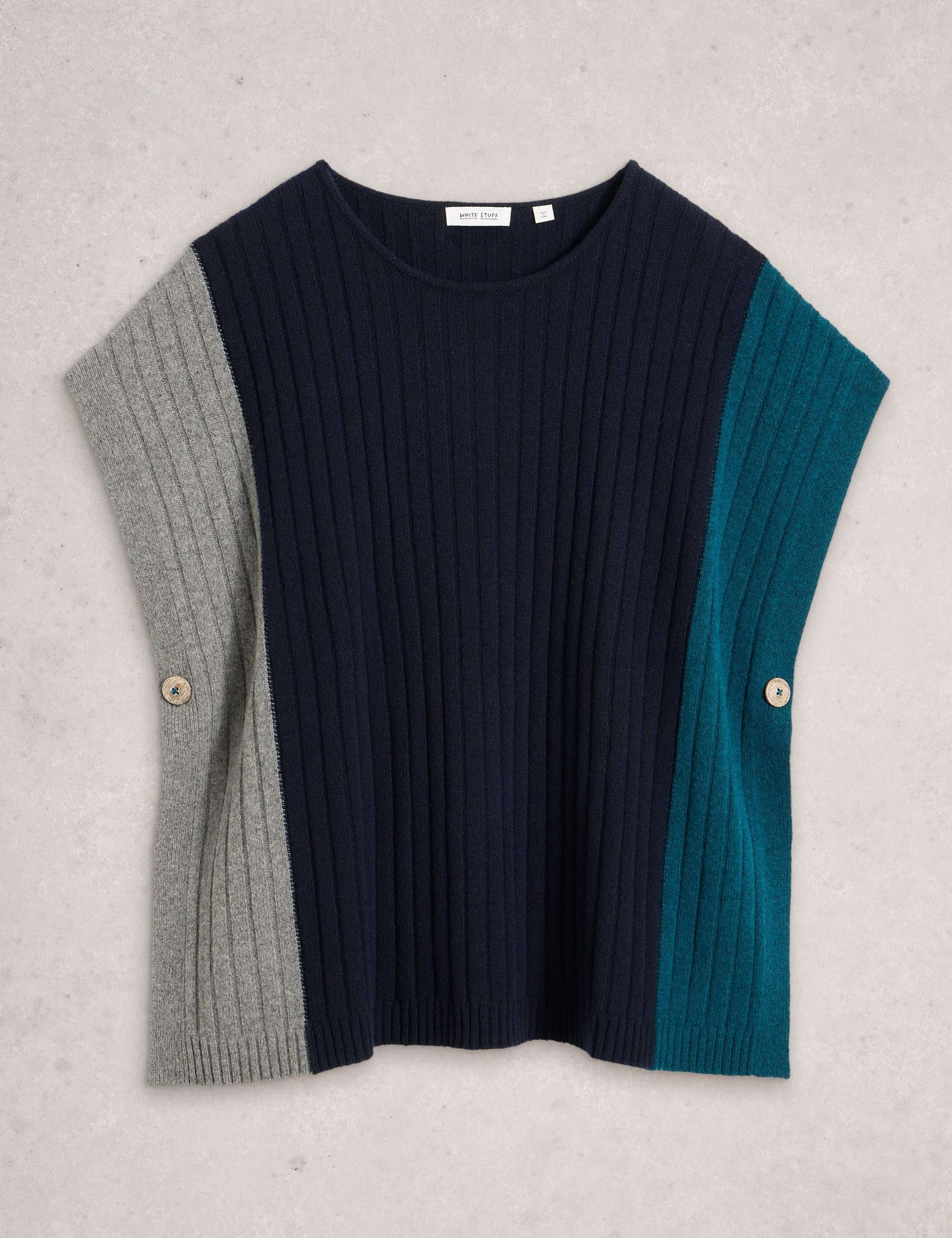 Wool Rich Knitted Colour Block Poncho 2 of 6