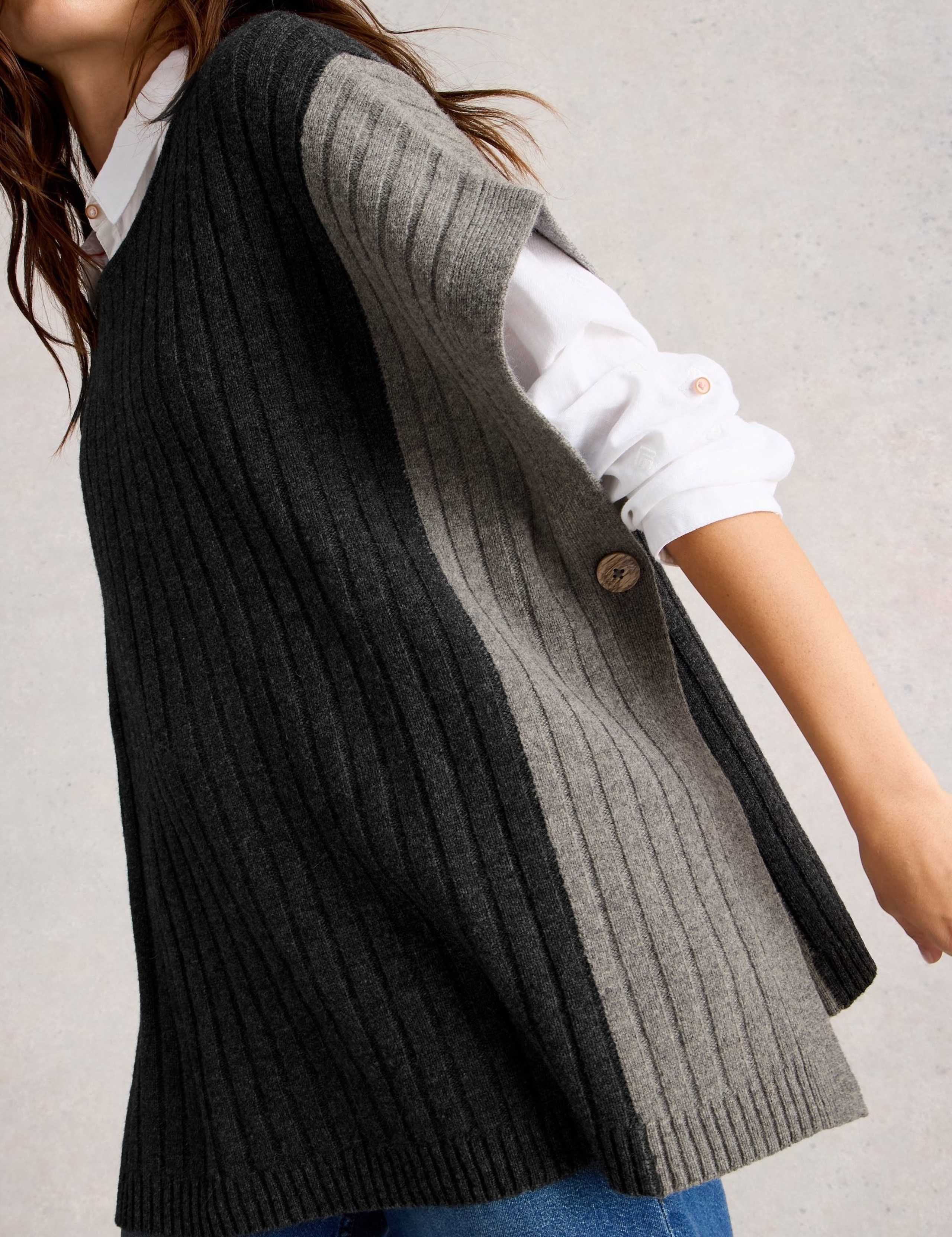 Wool Rich Knitted Colour Block Poncho 4 of 6