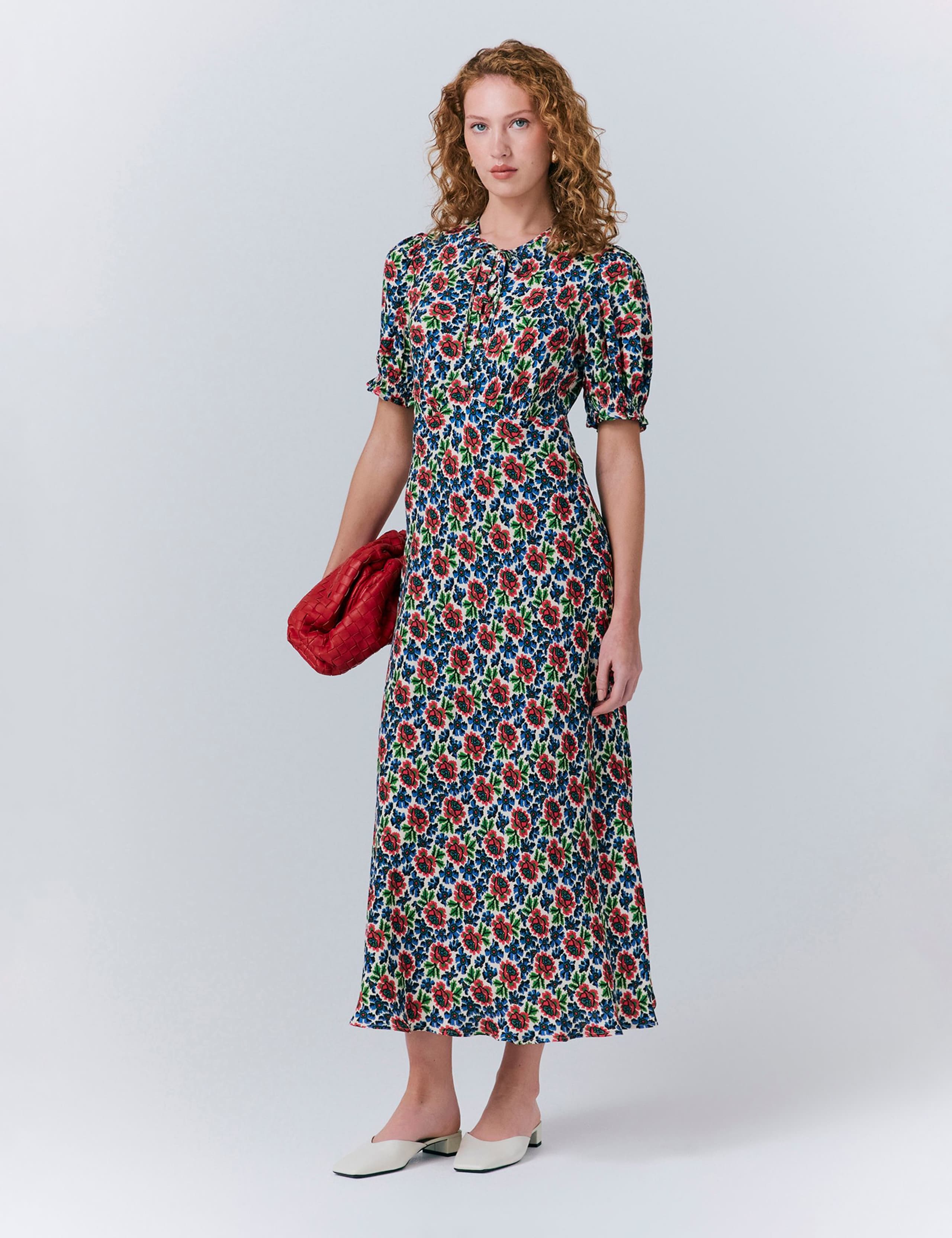 Crepe Floral Puff Sleeve Midaxi Tea Dress 2 of 5