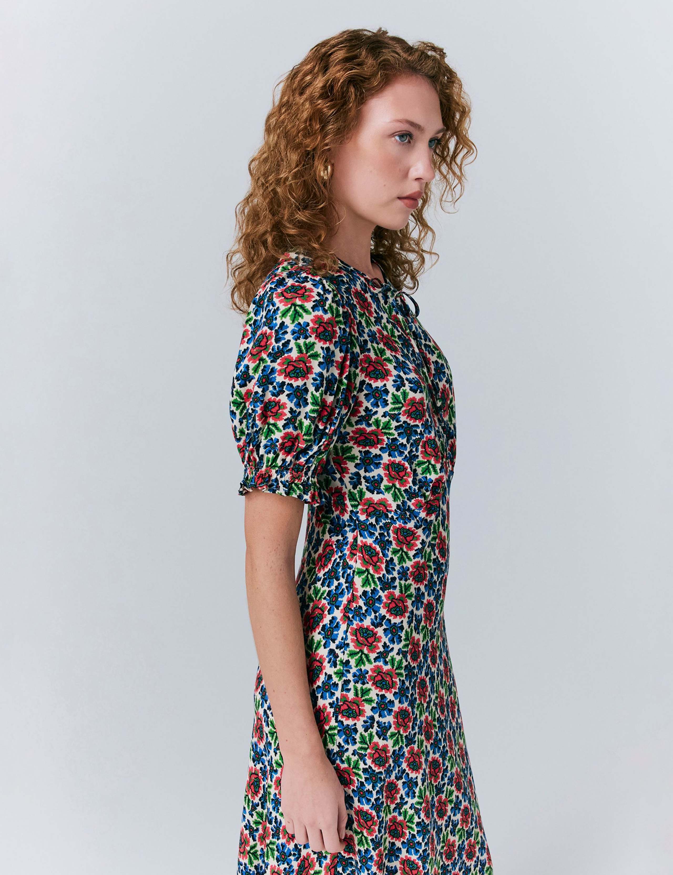 Crepe Floral Puff Sleeve Midaxi Tea Dress 3 of 5