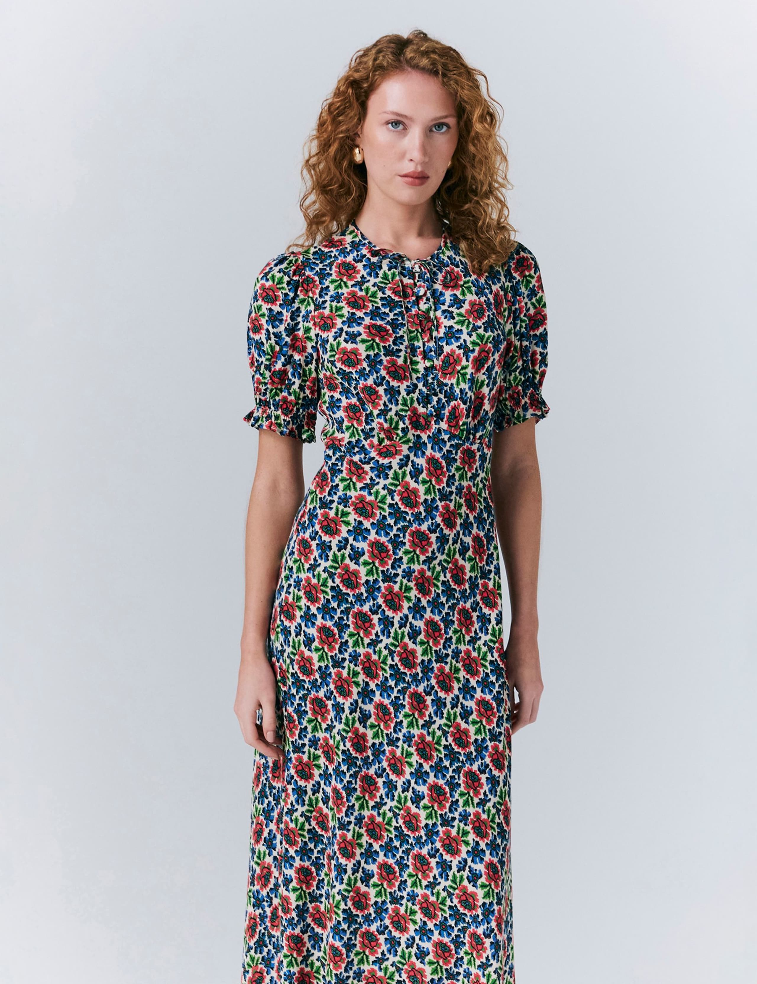 Crepe Floral Puff Sleeve Midaxi Tea Dress 5 of 5