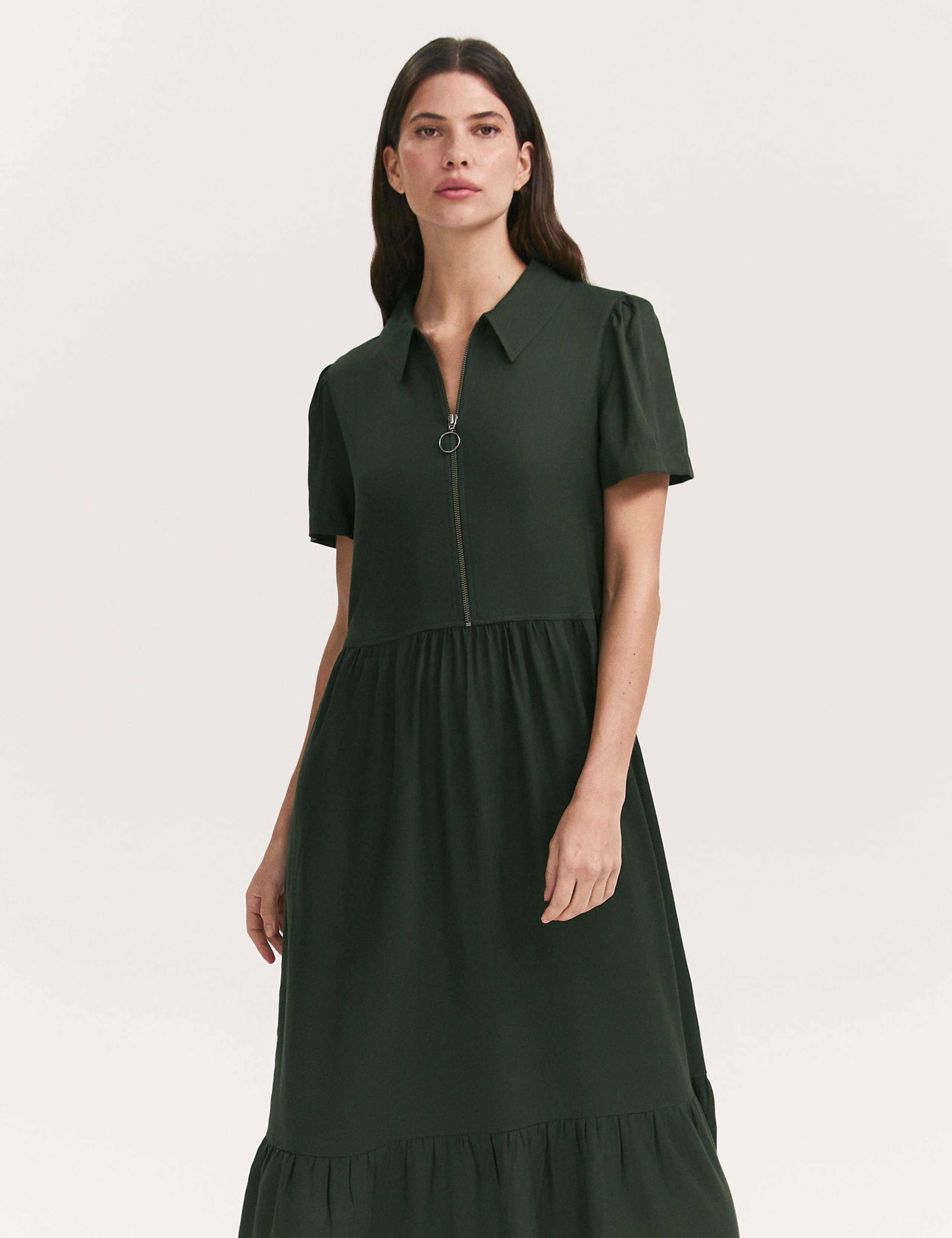 V-Neck Zip Up Midaxi Shirt Dress 3 of 4