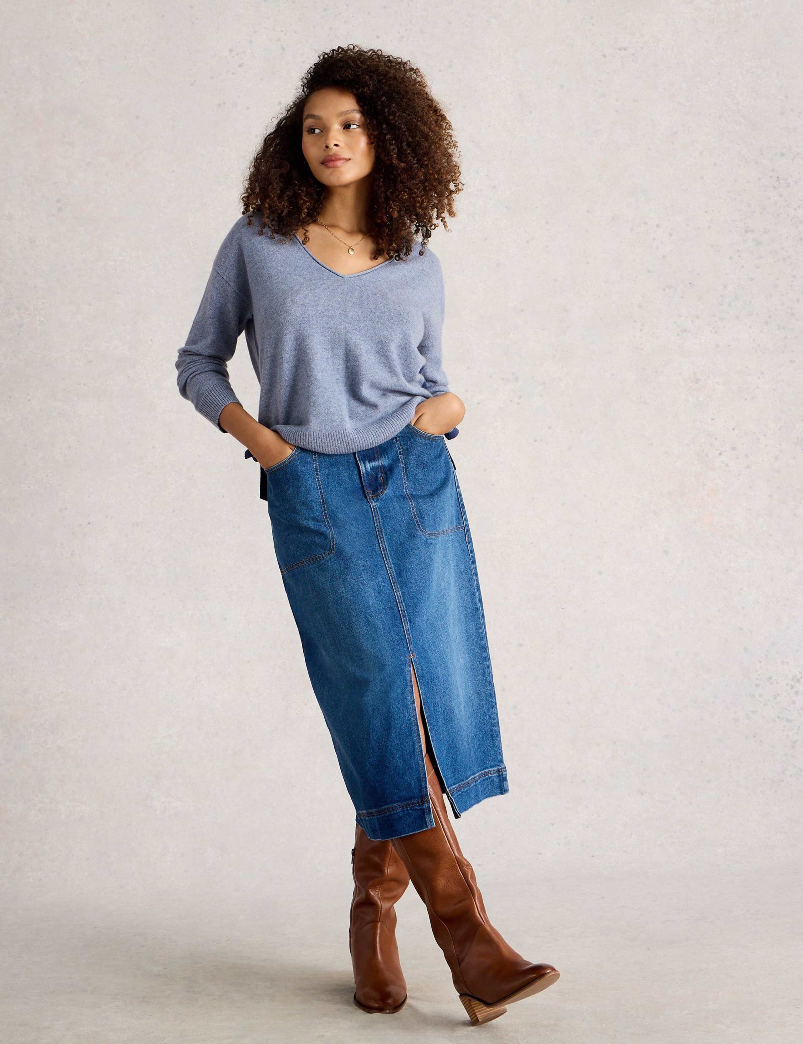 Pure Cashmere V-Neck Split Hem Jumper 1 of 6