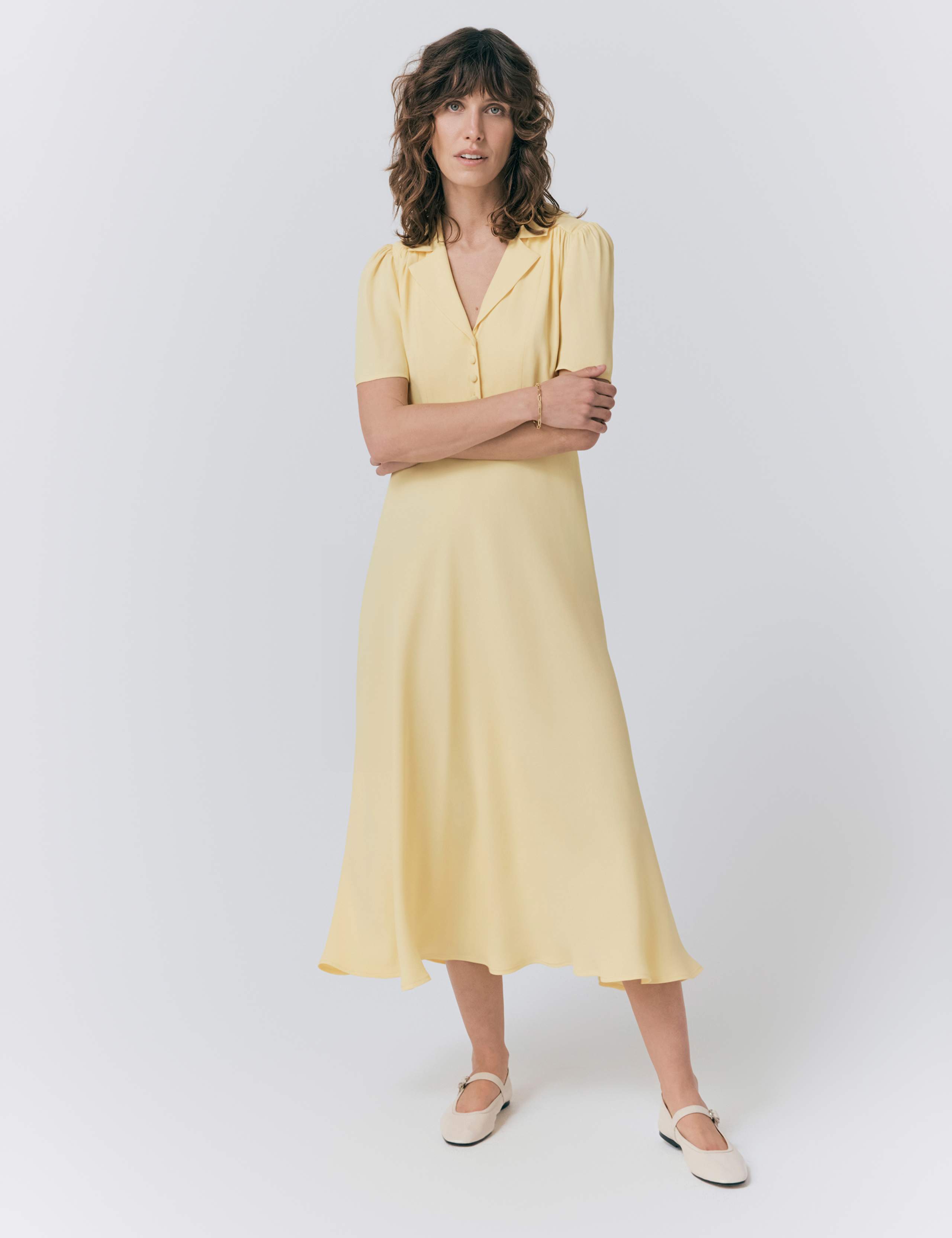 Crepe Button Detail Midi Shirt Dress 1 of 4