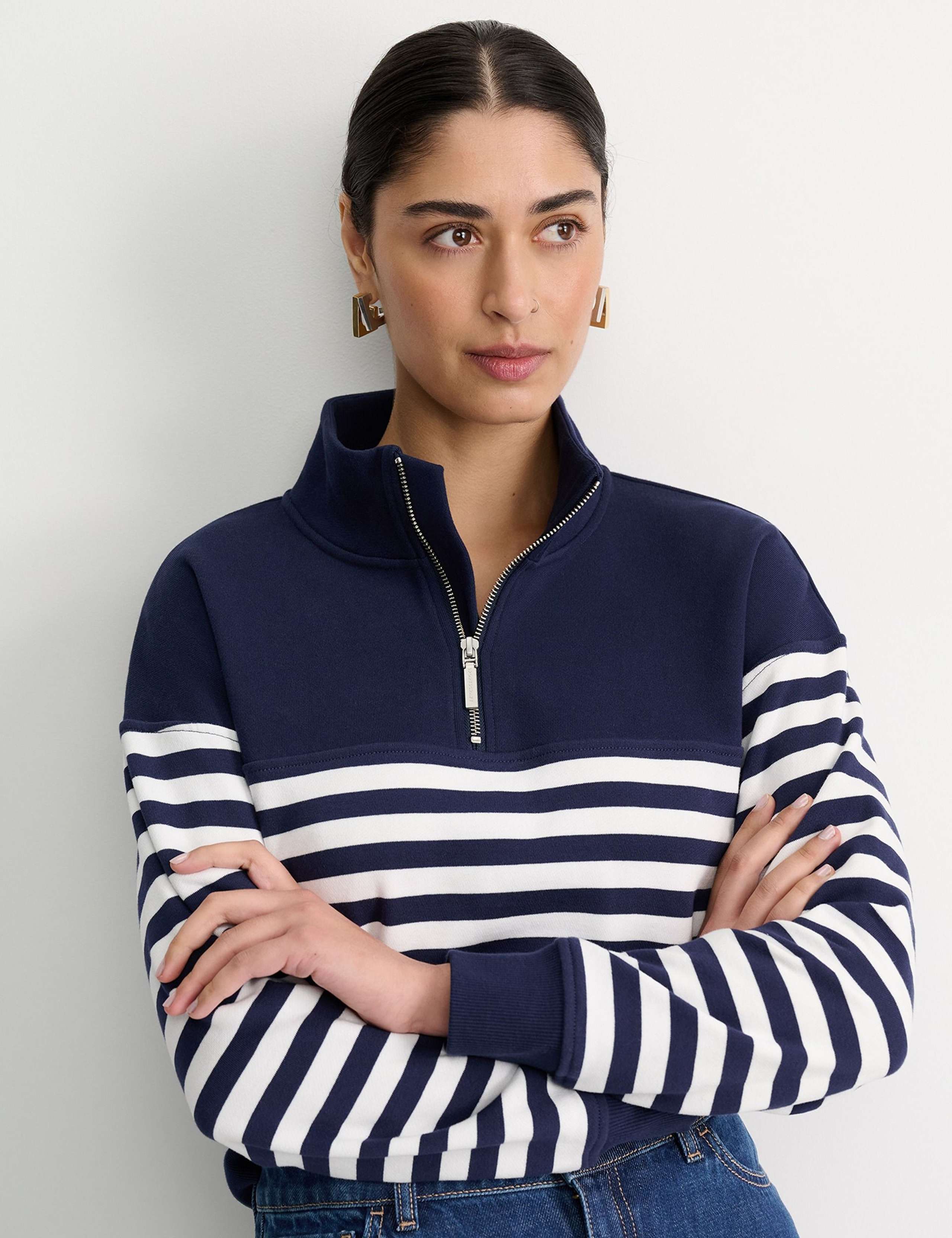 Pure Cotton Striped Half Zip Sweatshirt 2 of 5