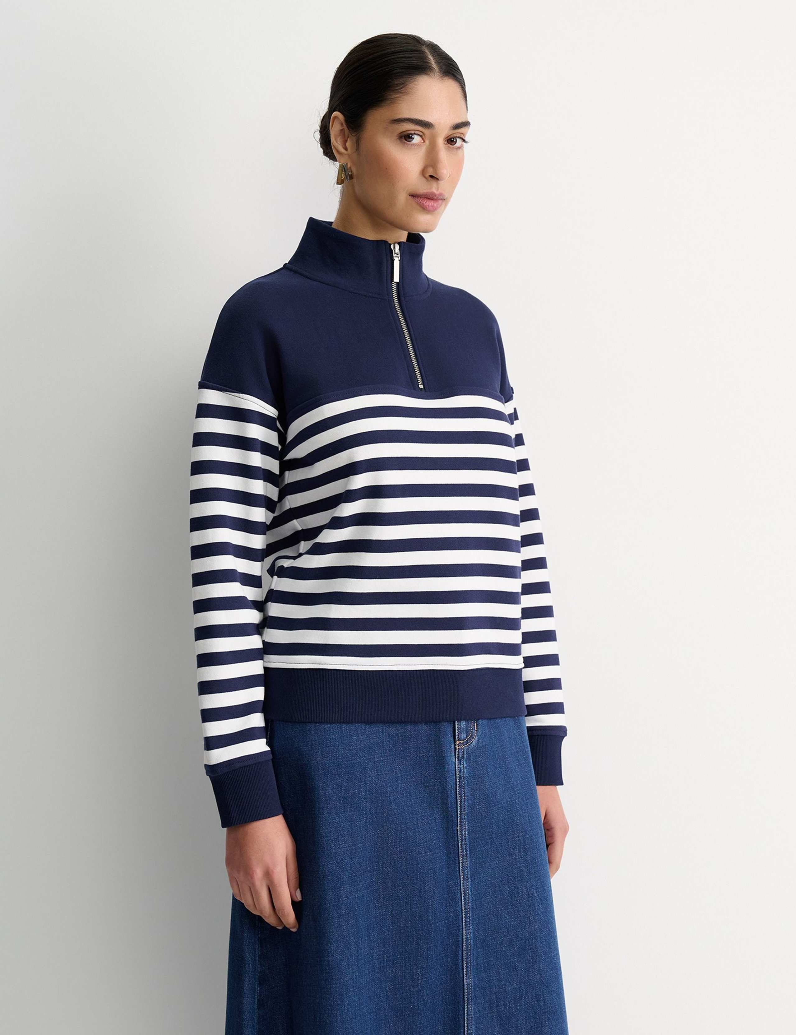 Pure Cotton Striped Half Zip Sweatshirt 4 of 5