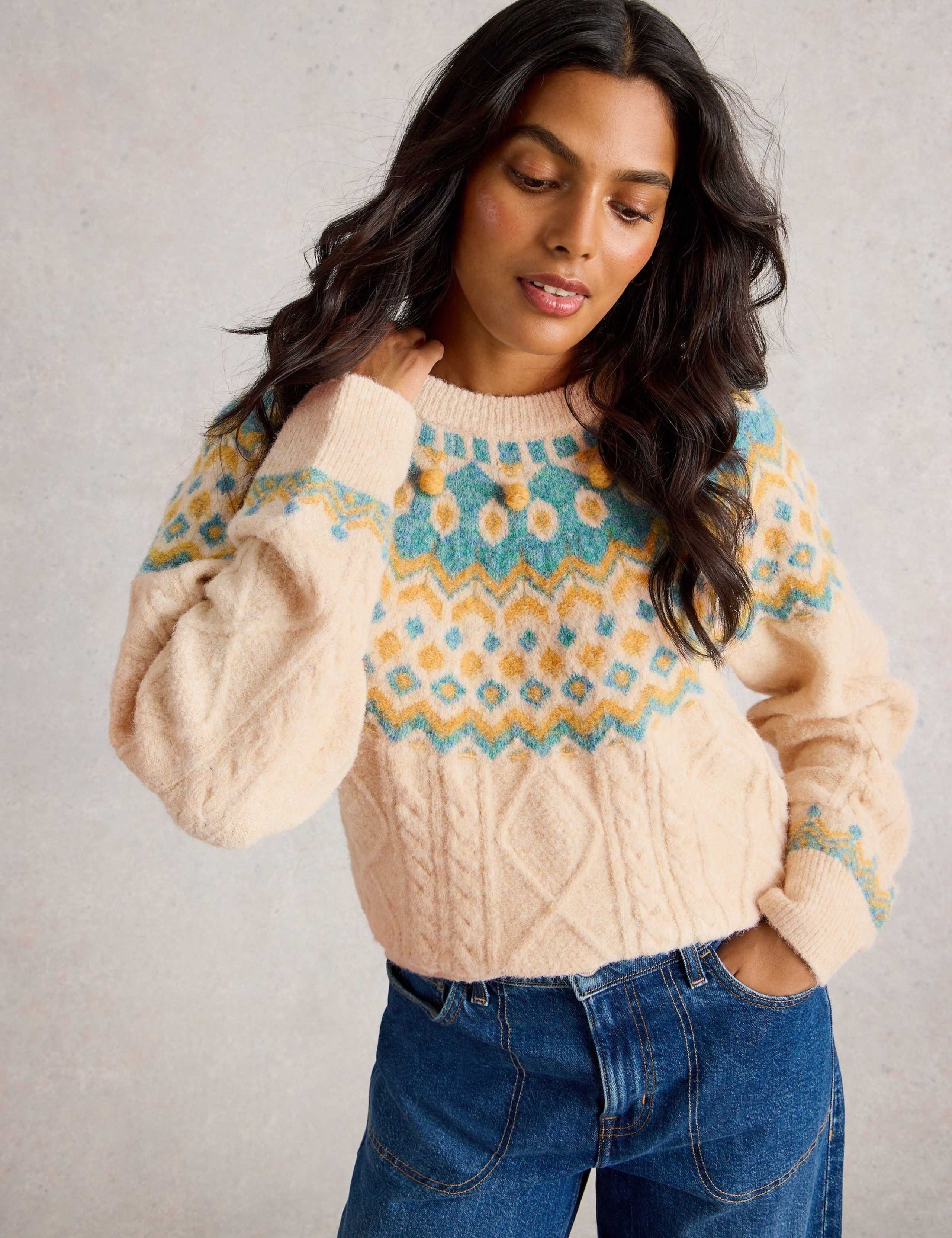 Fair Isle Cable Knit Crew Neck Jumper 3 of 6