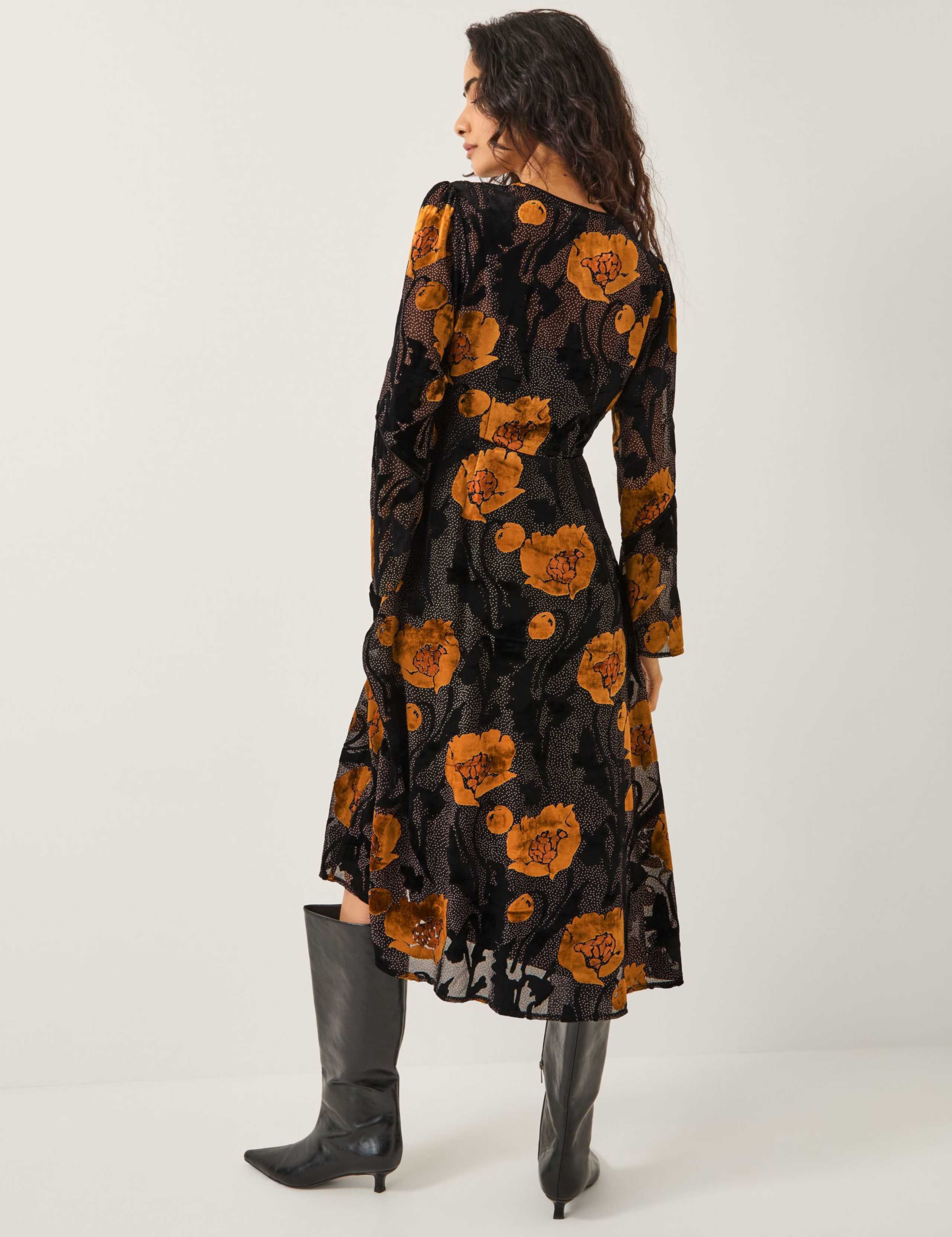 Polka Dot Tie Neck Midi Waisted Dress 2 of 4