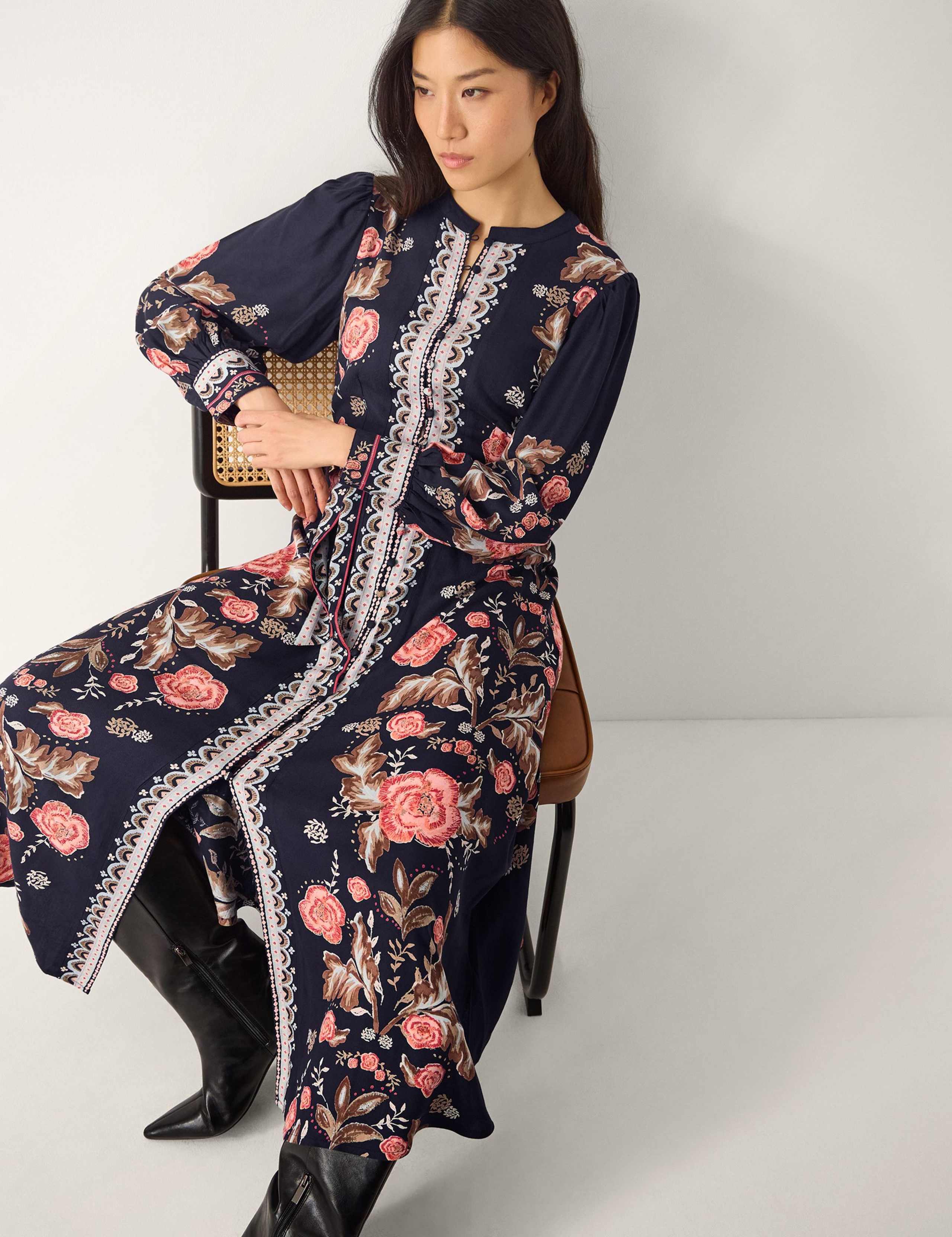 Floral Blouson Sleeve Midaxi Shirt Dress 2 of 4