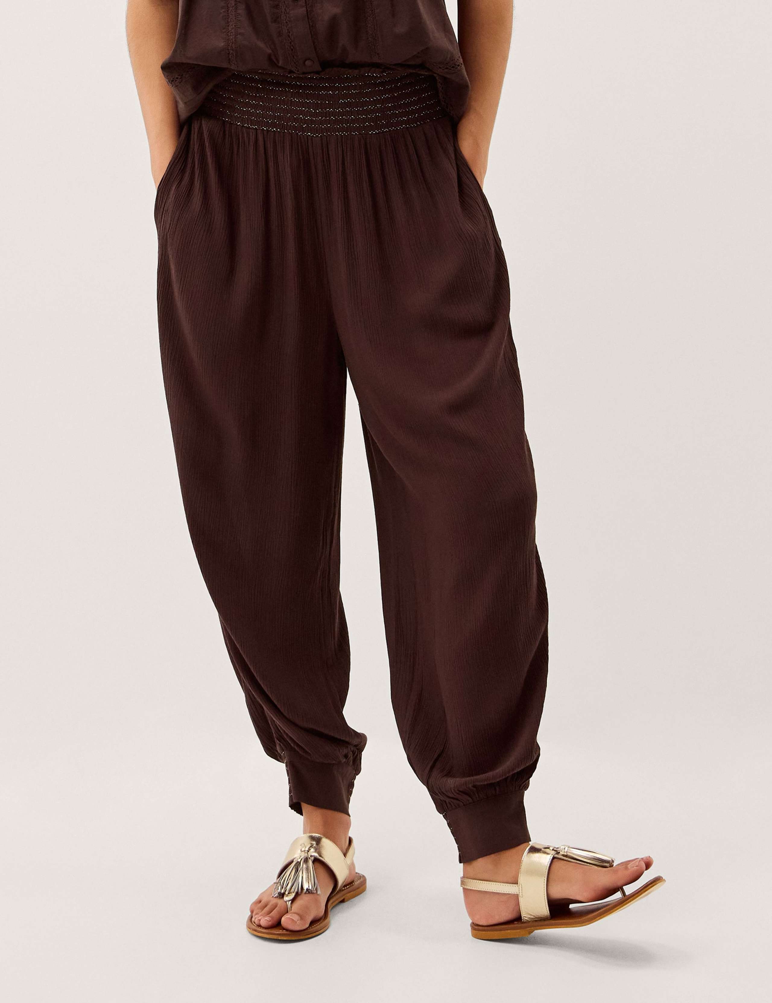 Shirred Relaxed Dropped Waist Trousers 1 of 5