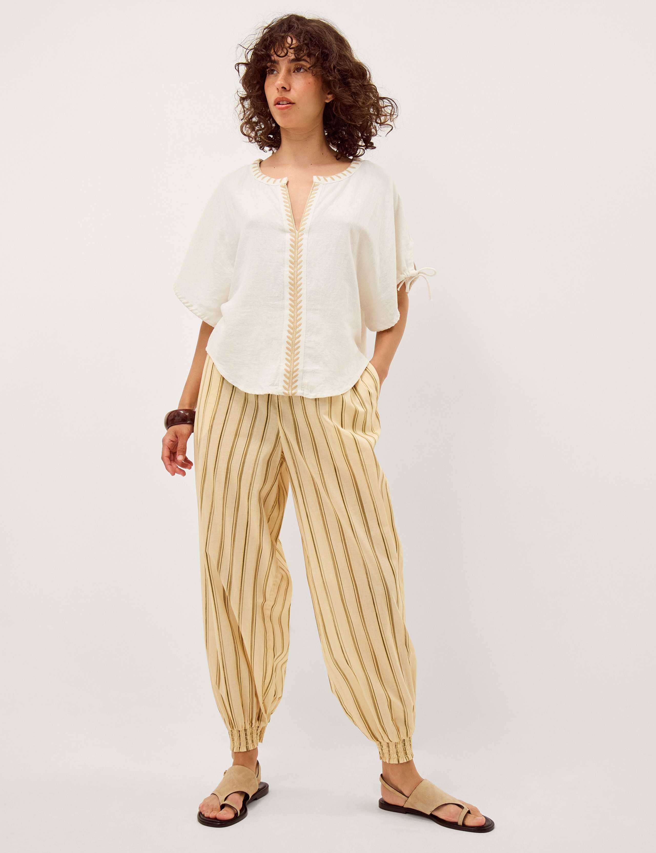 Linen Blend Notch Neck Popover Blouse 2 of 4