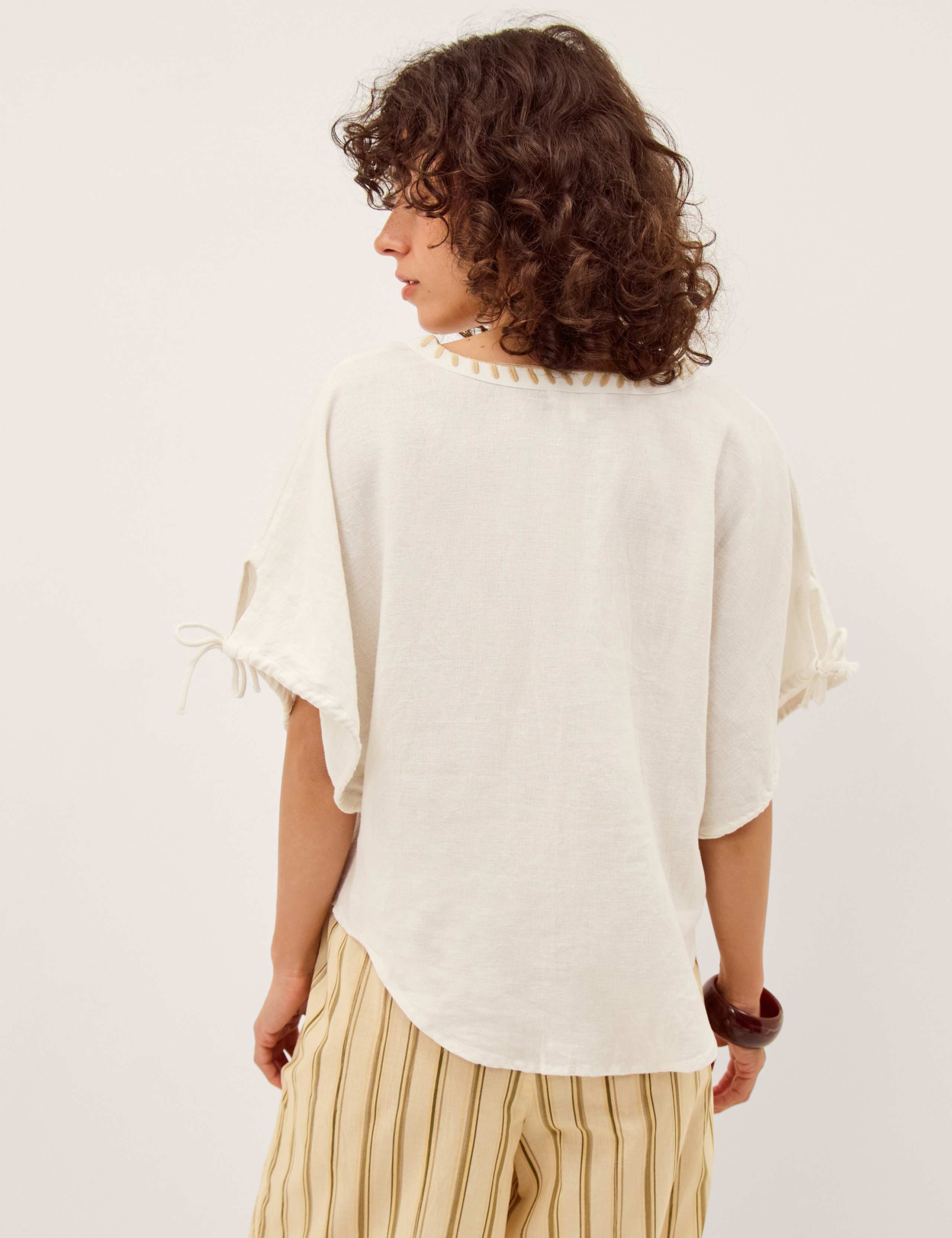 Linen Blend Notch Neck Popover Blouse 3 of 4