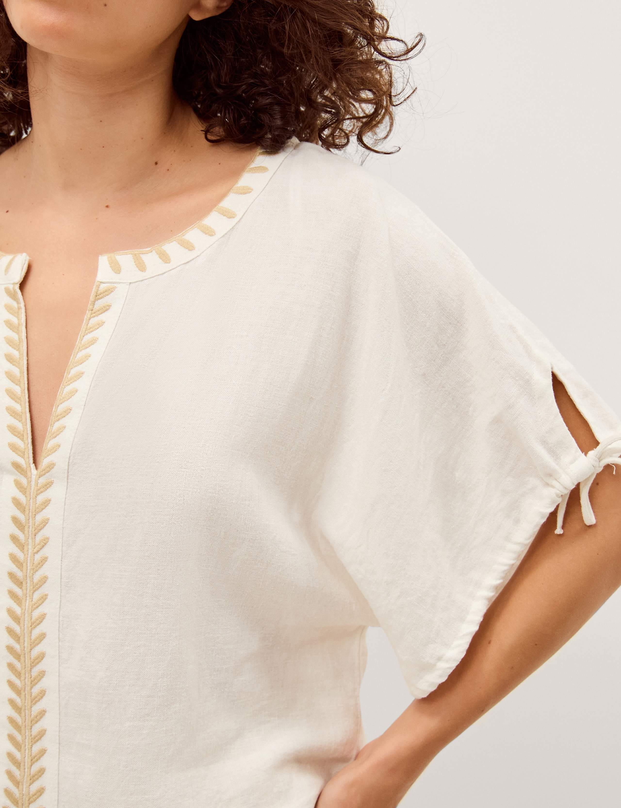 Linen Blend Notch Neck Popover Blouse 4 of 4