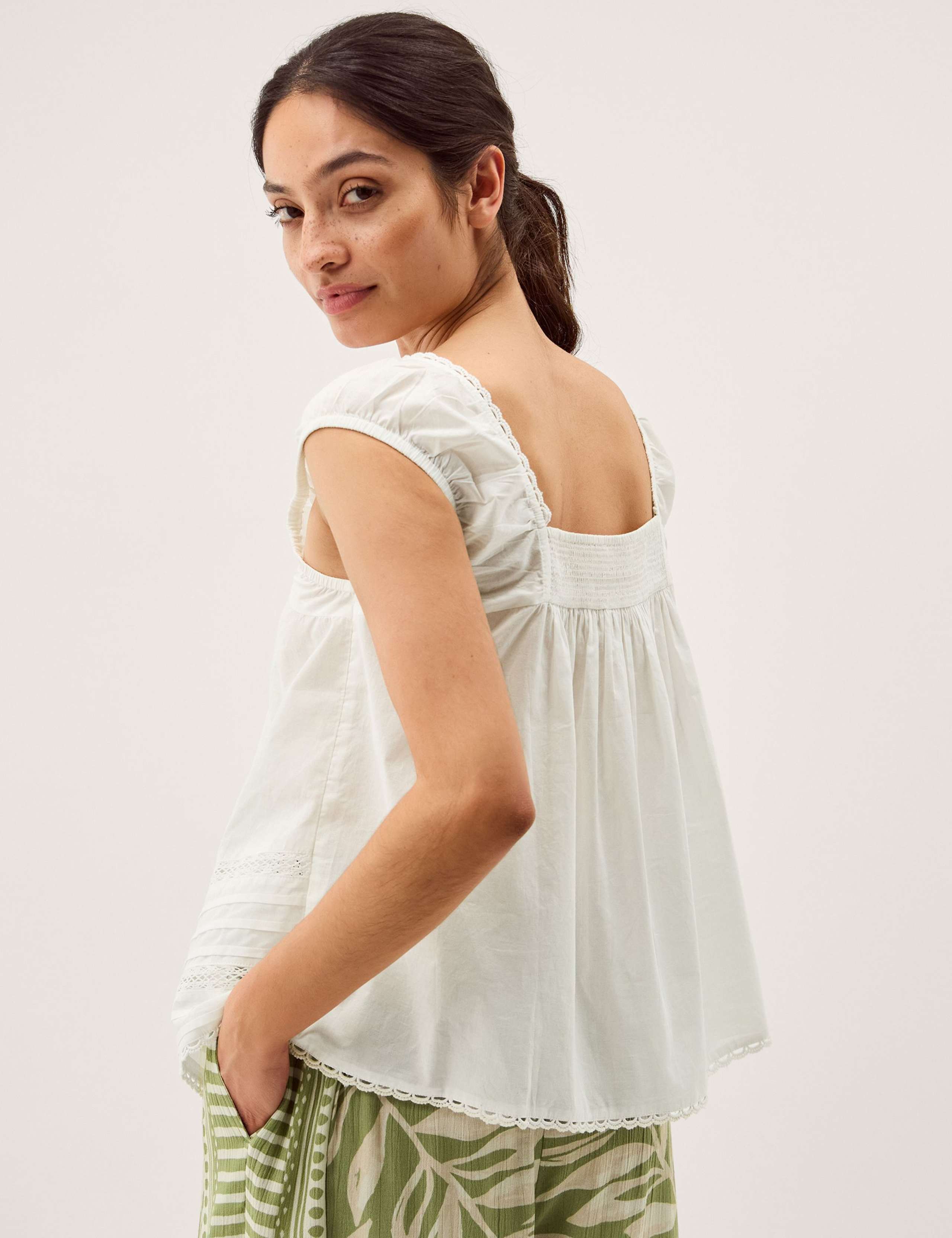 Pure Cotton Broderie Square Neck Blouse 4 of 5