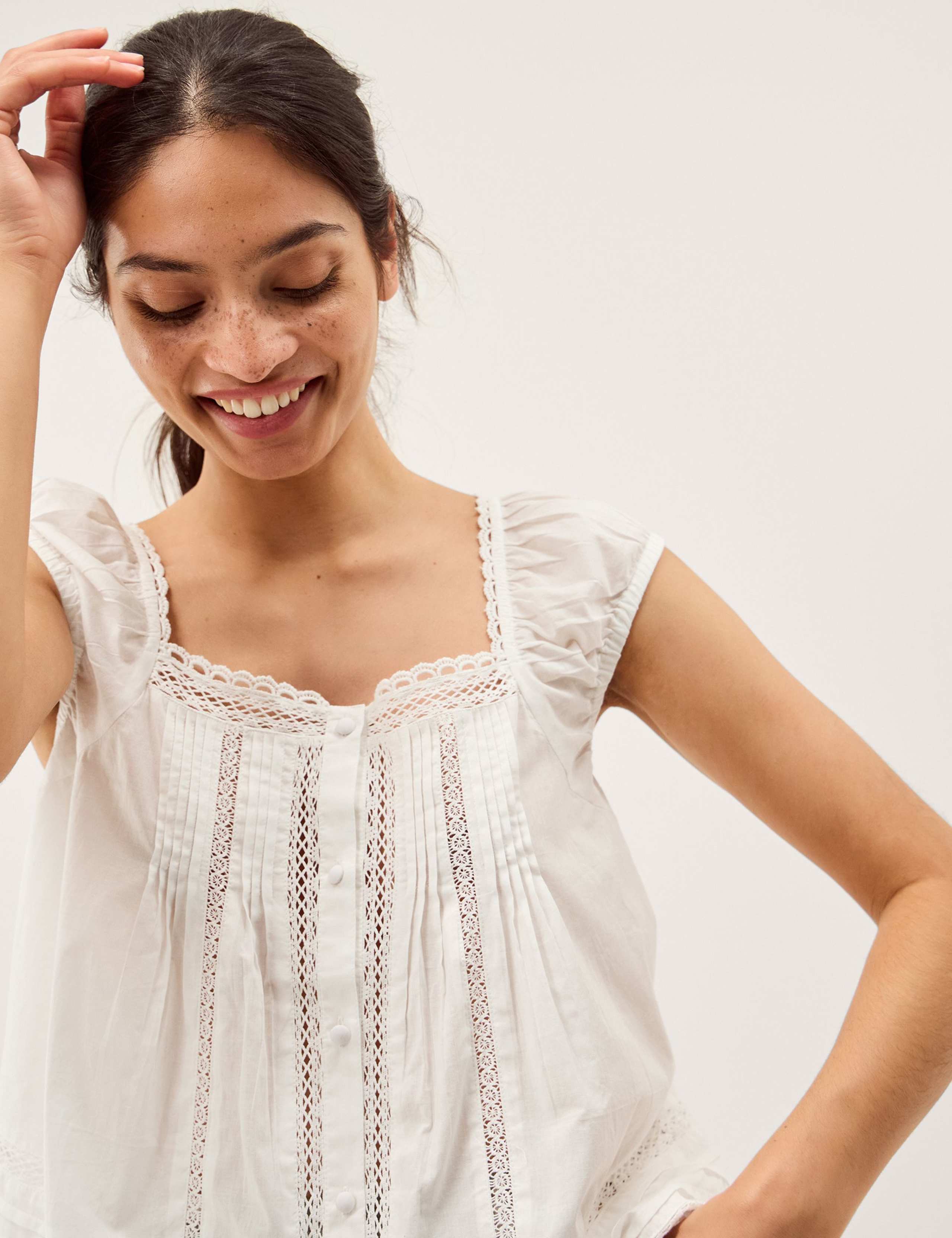 Pure Cotton Broderie Square Neck Blouse 5 of 5