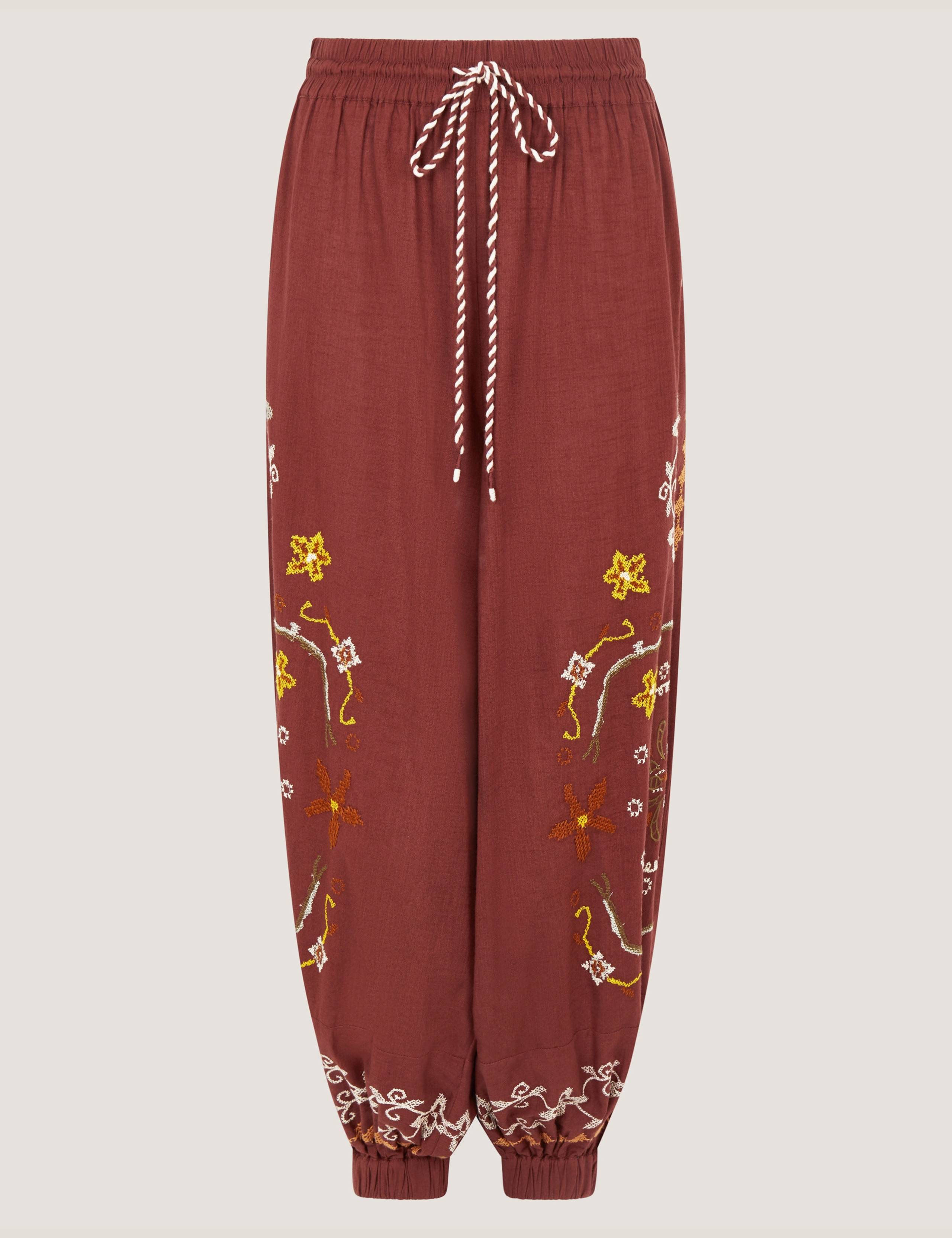 Pure Cotton Embroidered Wide Leg Trousers 2 of 5