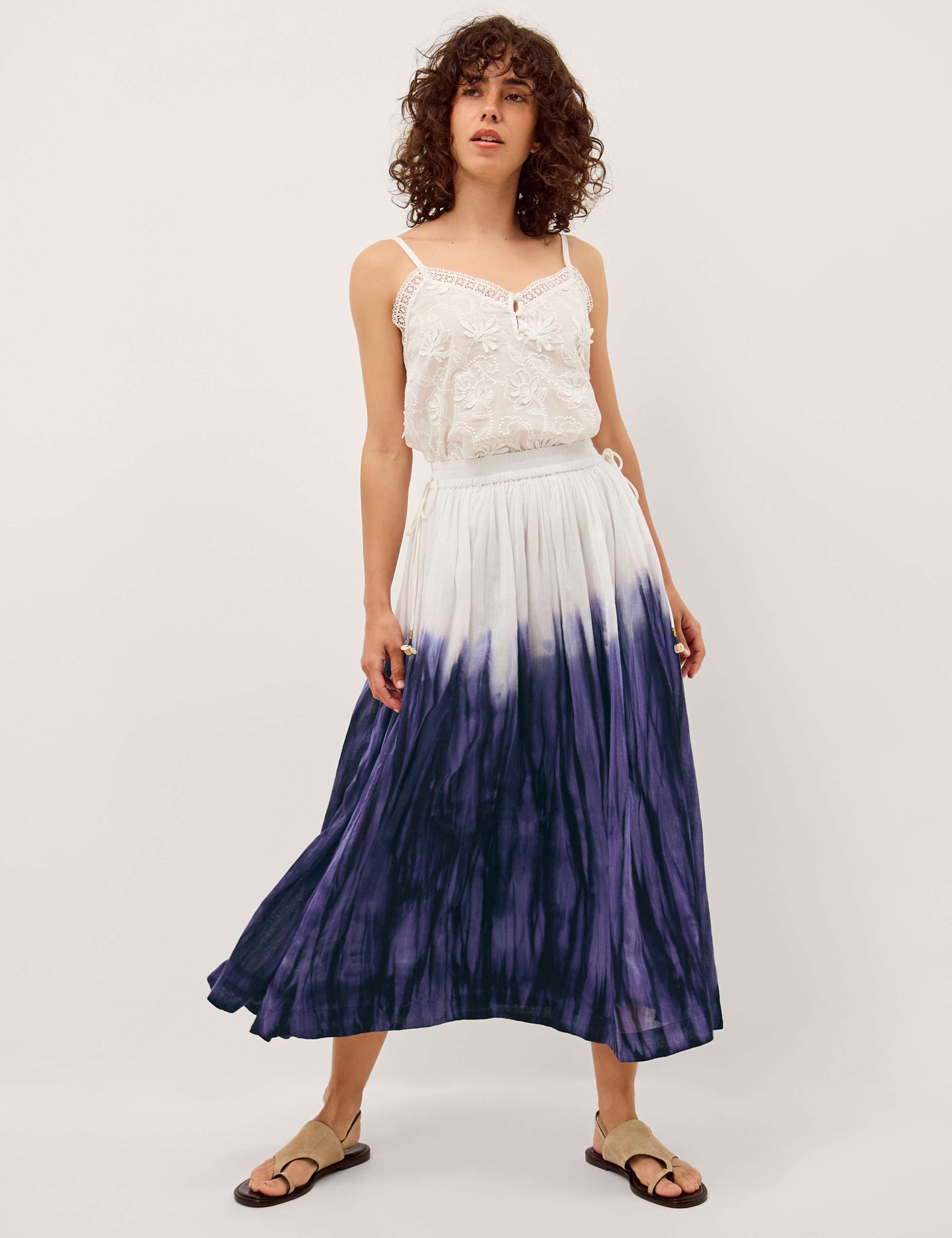 Pure Cotton Tie Dye Midi A-Line Skirt 2 of 4