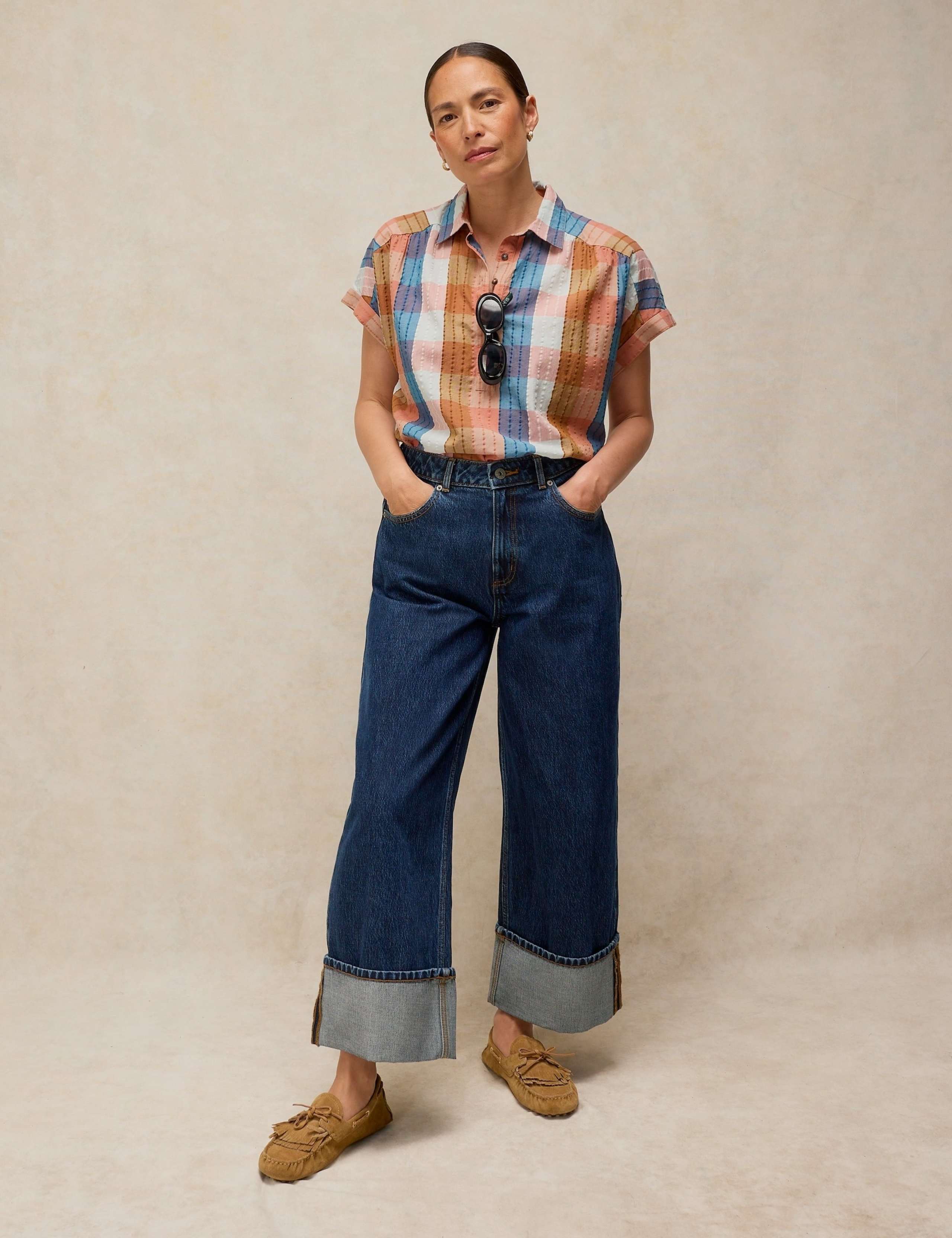 Cotton Rich Checked Popover Blouse 3 of 6