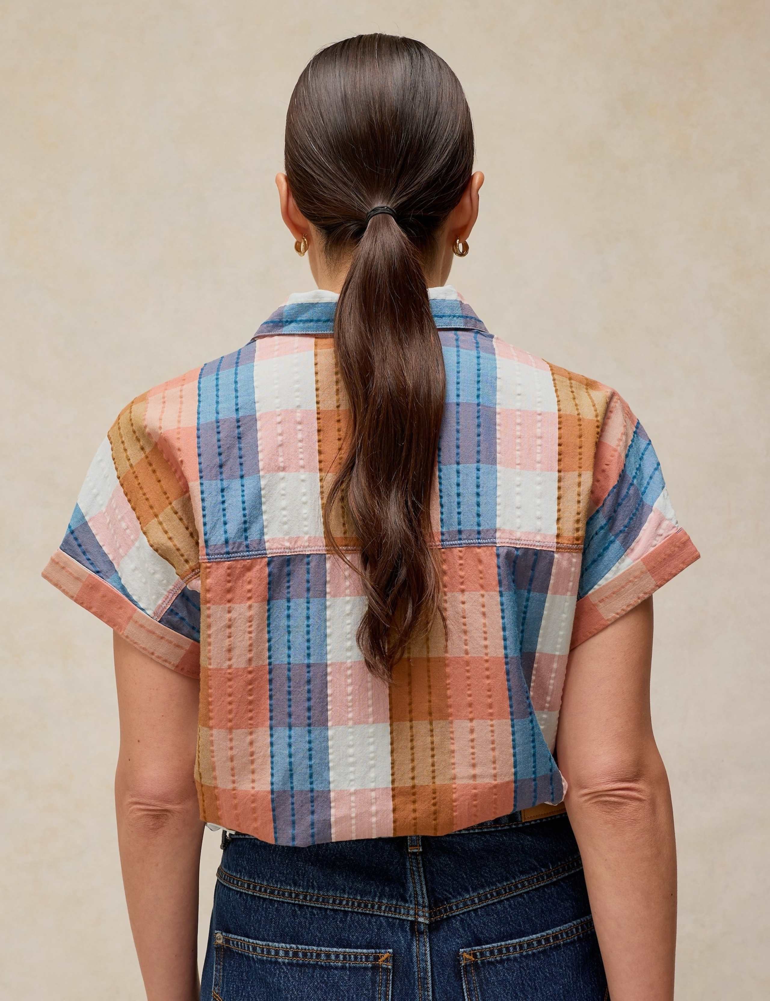 Cotton Rich Checked Popover Blouse 4 of 6