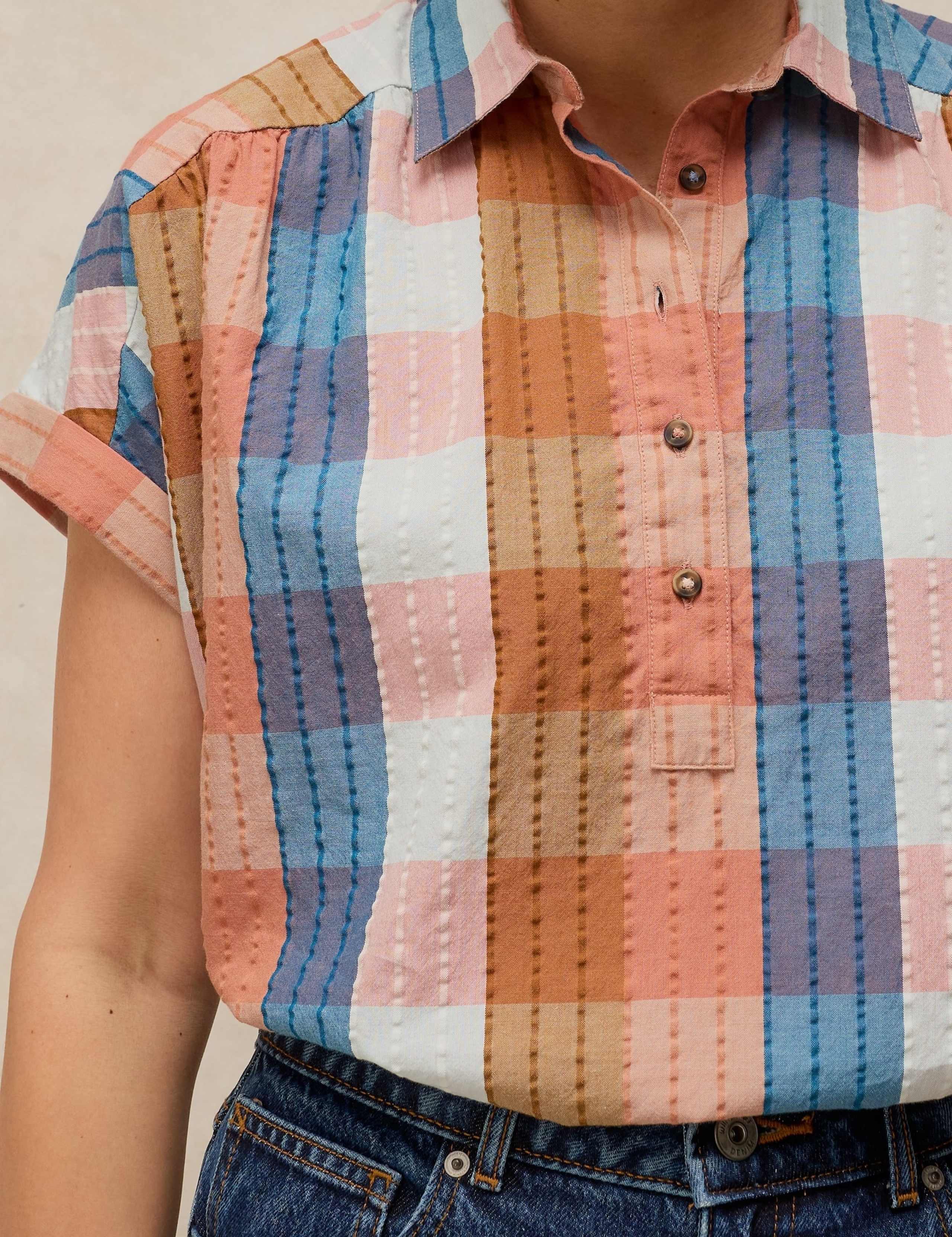 Cotton Rich Checked Popover Blouse 5 of 6