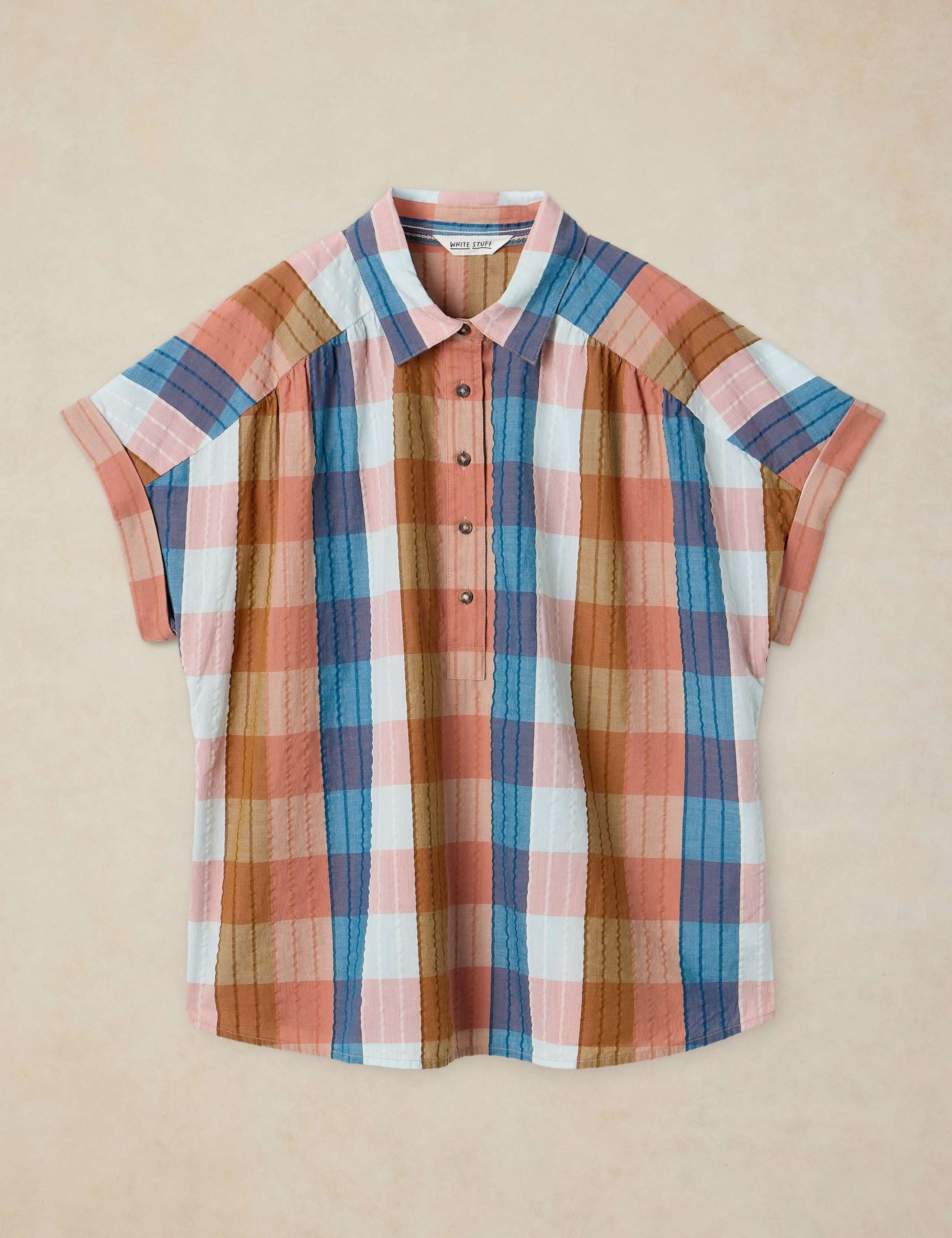 Cotton Rich Checked Popover Blouse 2 of 6