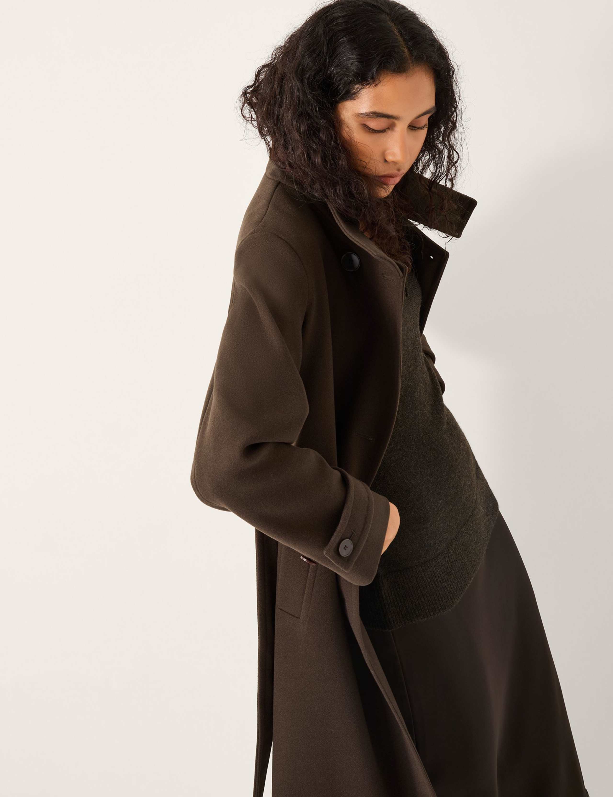 Belted Funnel Neck Trench Coat 2 of 5